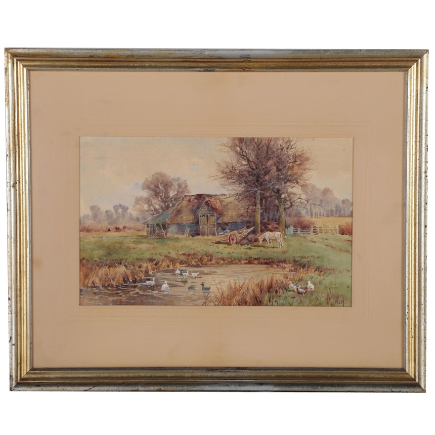 Watercolor Painting of Farmstead, Early to Mid 20th Century