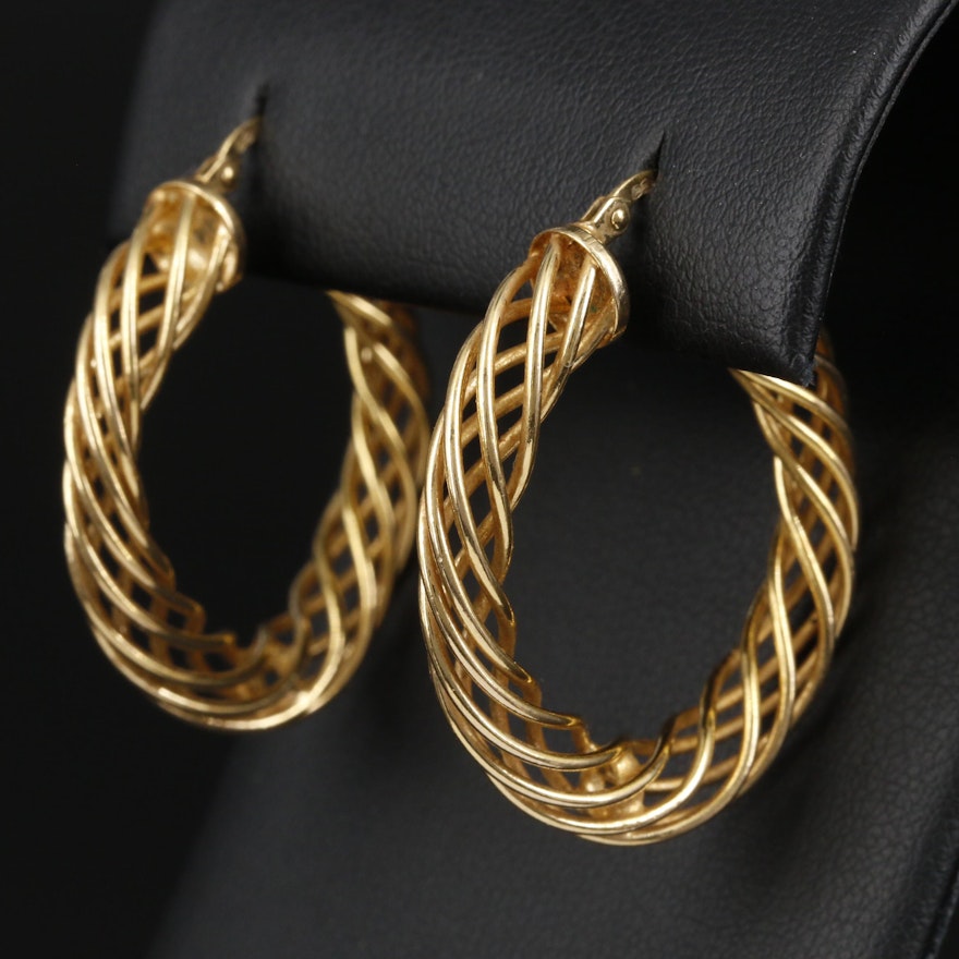 14K Yellow Gold Spiral Hoop Earrings