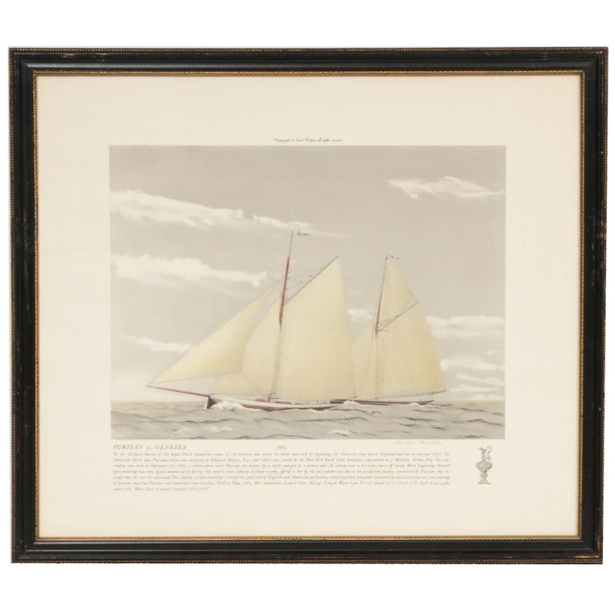 America's Cup Lithograph After Franklyn Fairchild "Puritan vs. Genista"