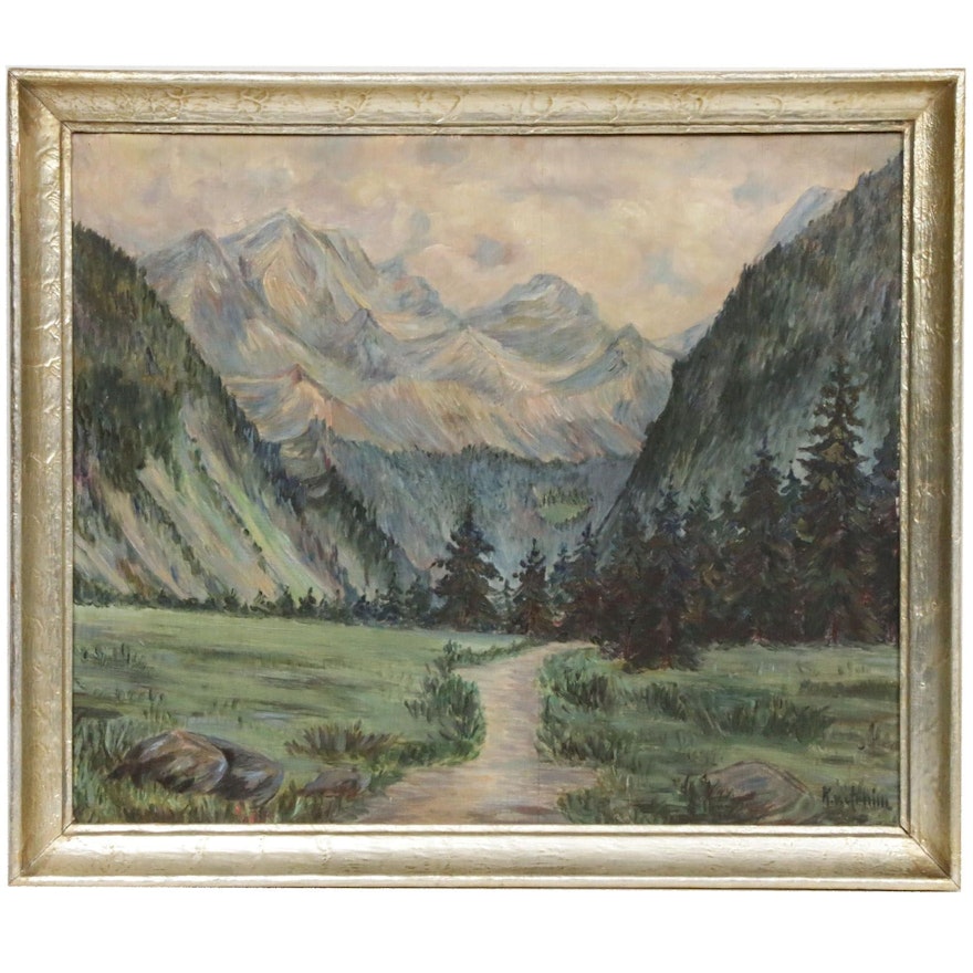 Mountain Creek Landscape Oil Painting, Early 20th Century