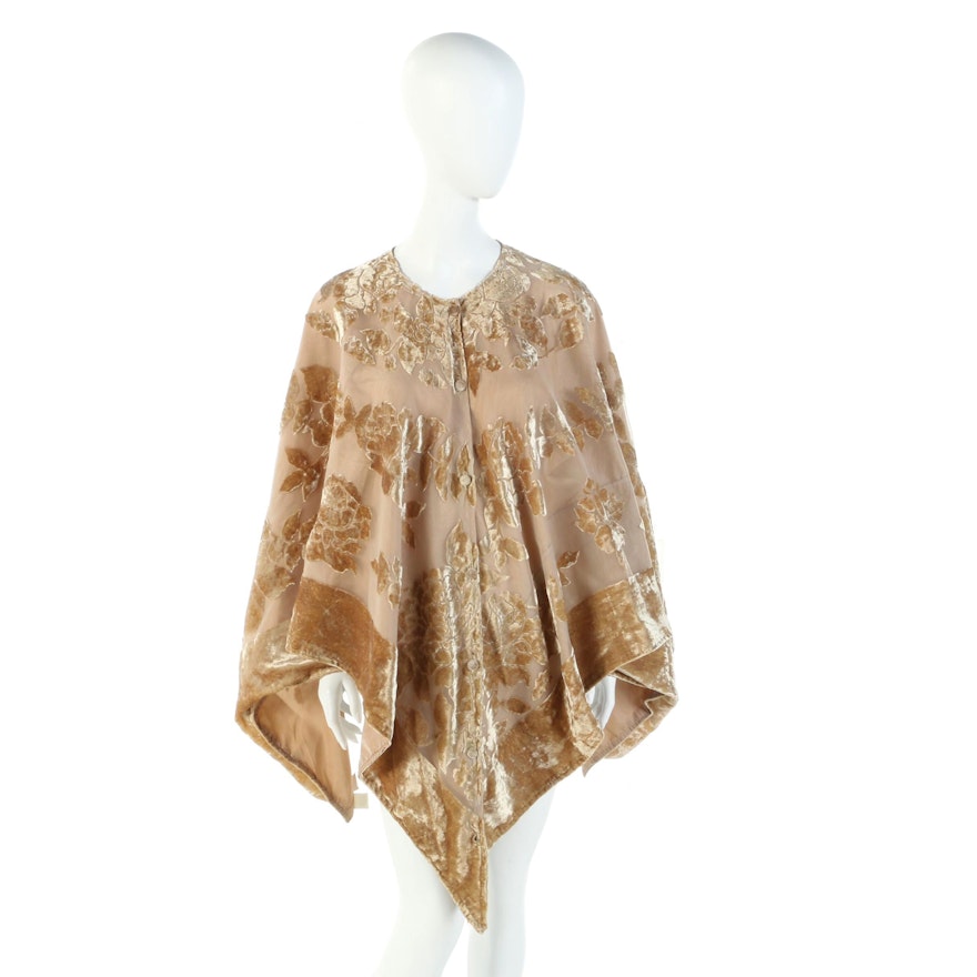 Velvet Burnout Button Front Poncho