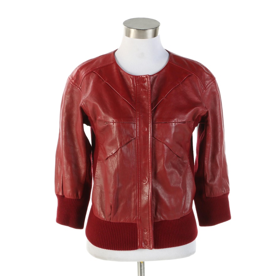 Pringle of Scotland Red Lambskin Leather and Cashmere Jacket