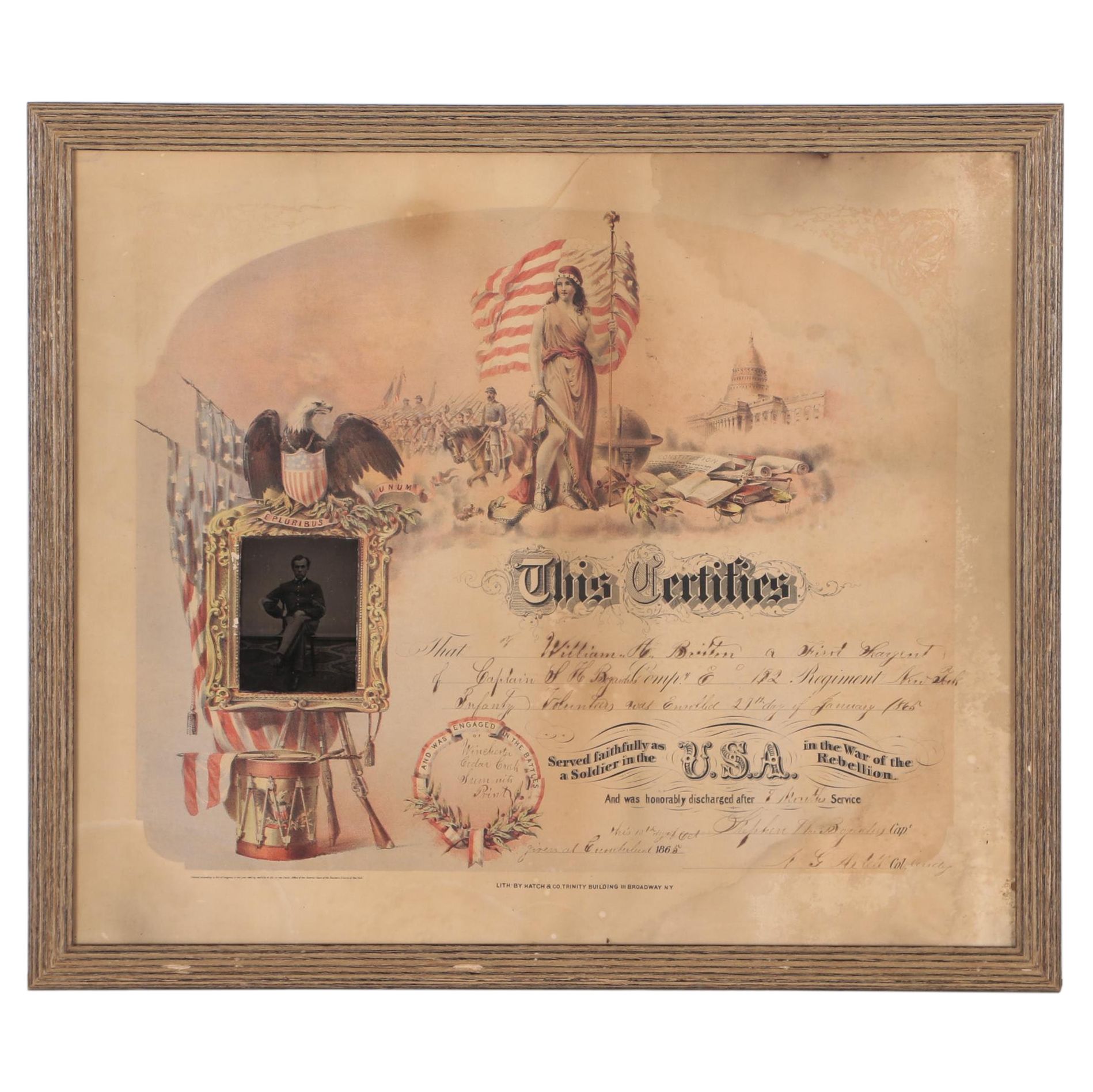 Commemorative Civil War Soldier Discharge Paper with Tintype Photograph