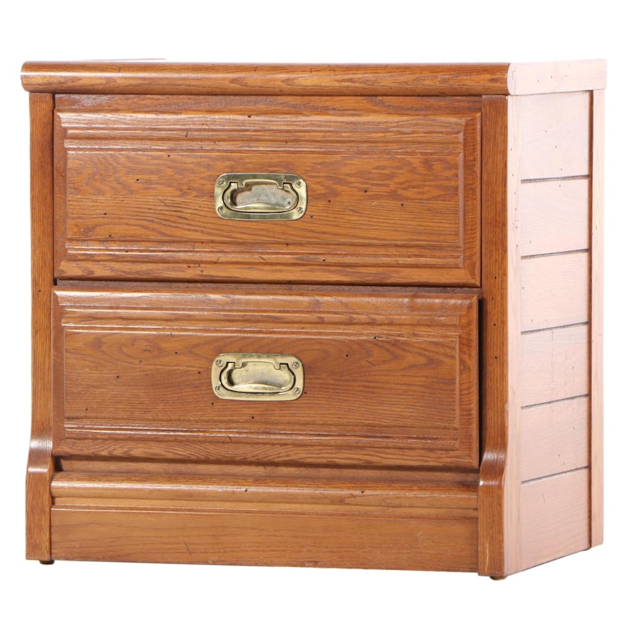 Young-Hinkle "Outrigger" Oak Two-Drawer Nightstand, Mid to Late 20th Century