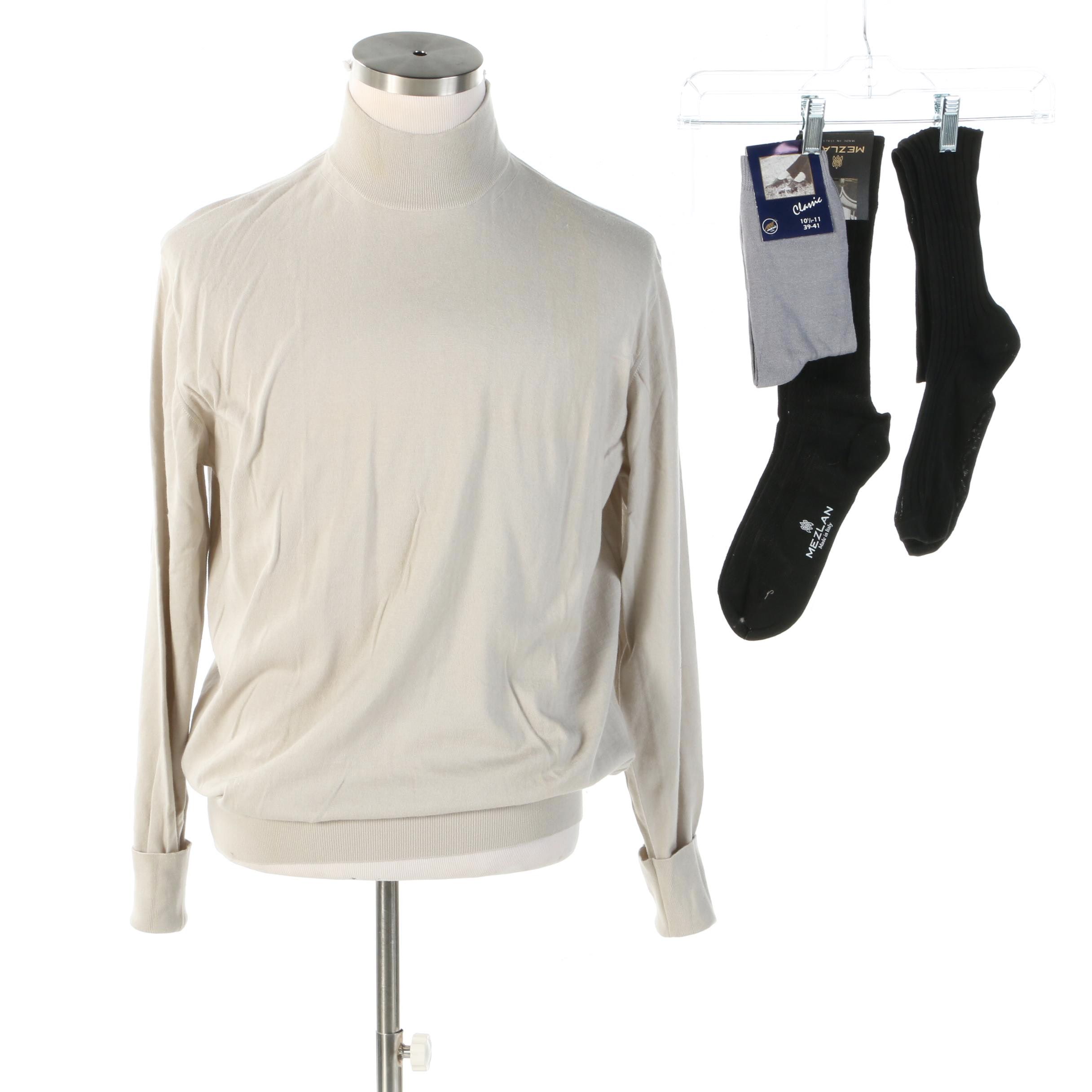 Men's Loro Piana Knit Mock Neck Sweater with Prada, Mezlan and Classic Socks