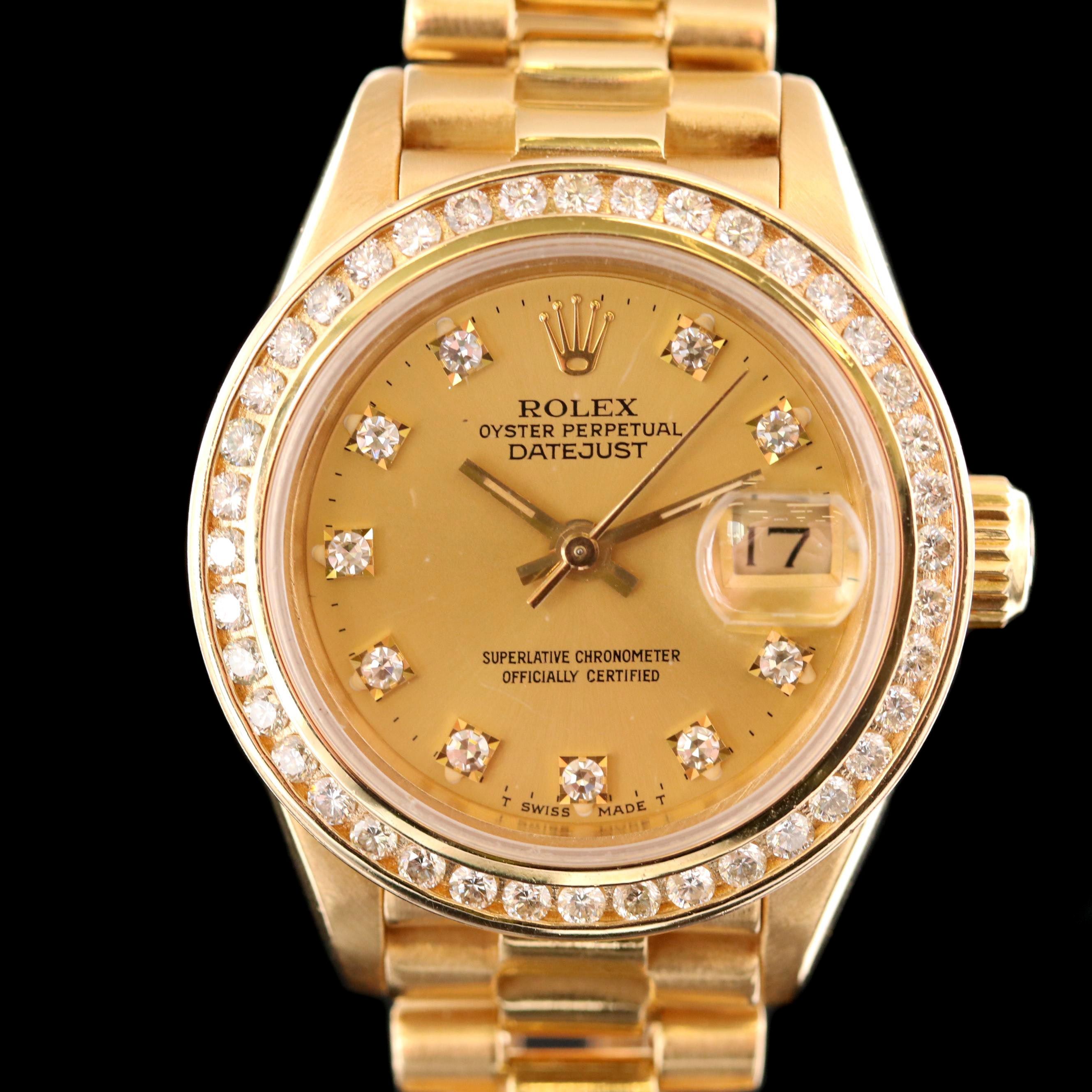 Rolex Datejust 18K Gold Diamond Dial and Bezel Automatic Watch, 1984