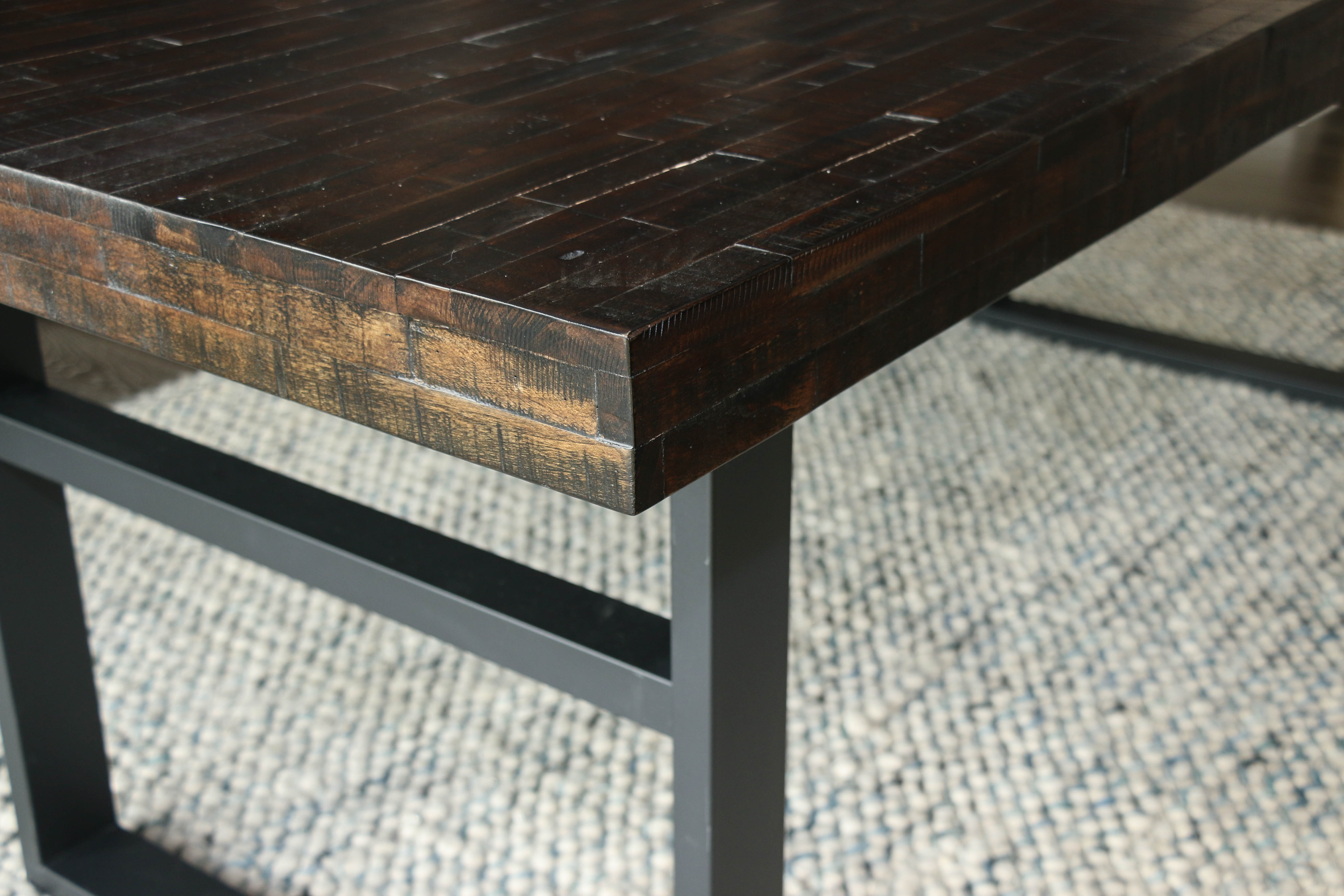 Wood Tile Dining Table with Metal Base, Contemporary