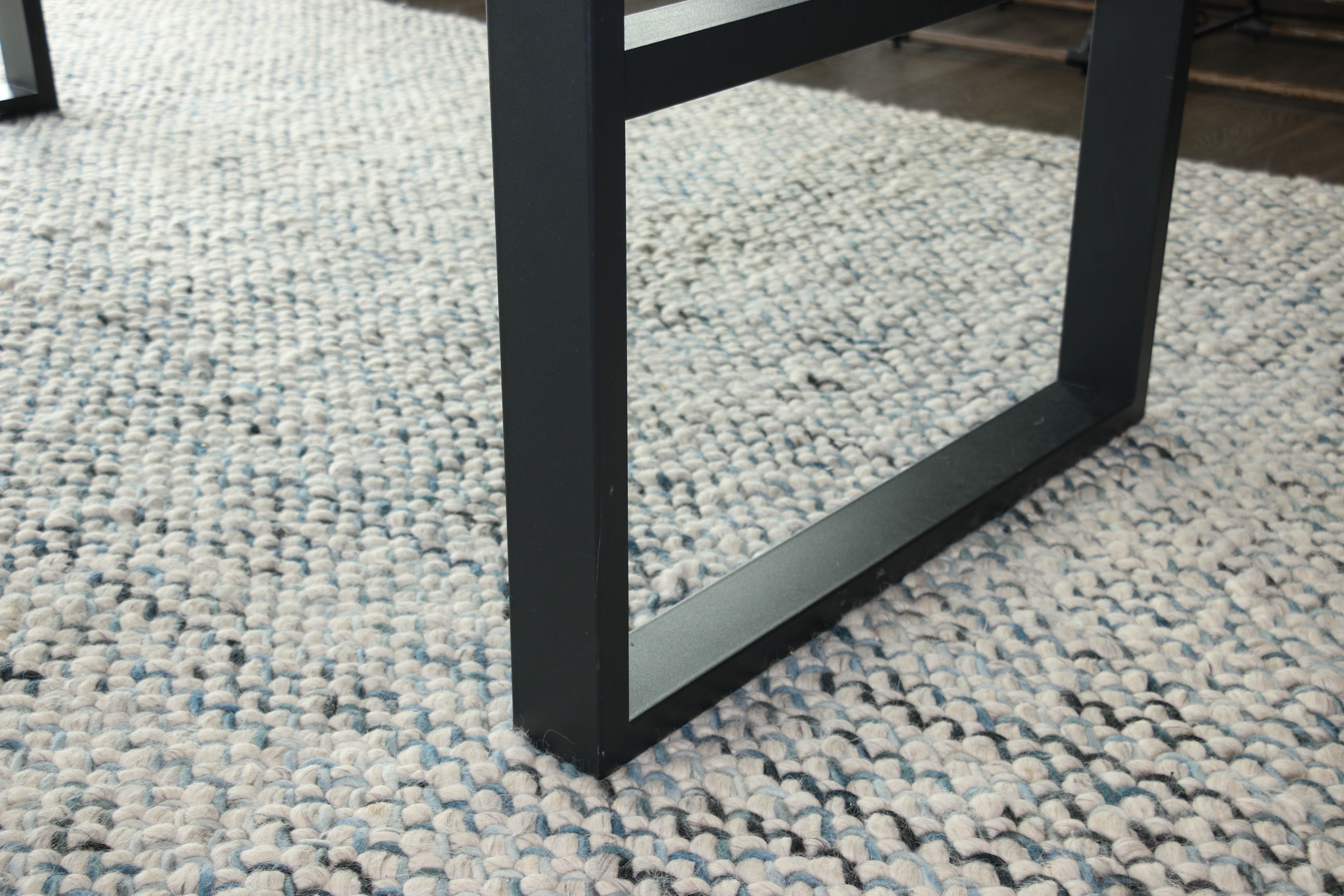 Wood Tile Dining Table with Metal Base, Contemporary