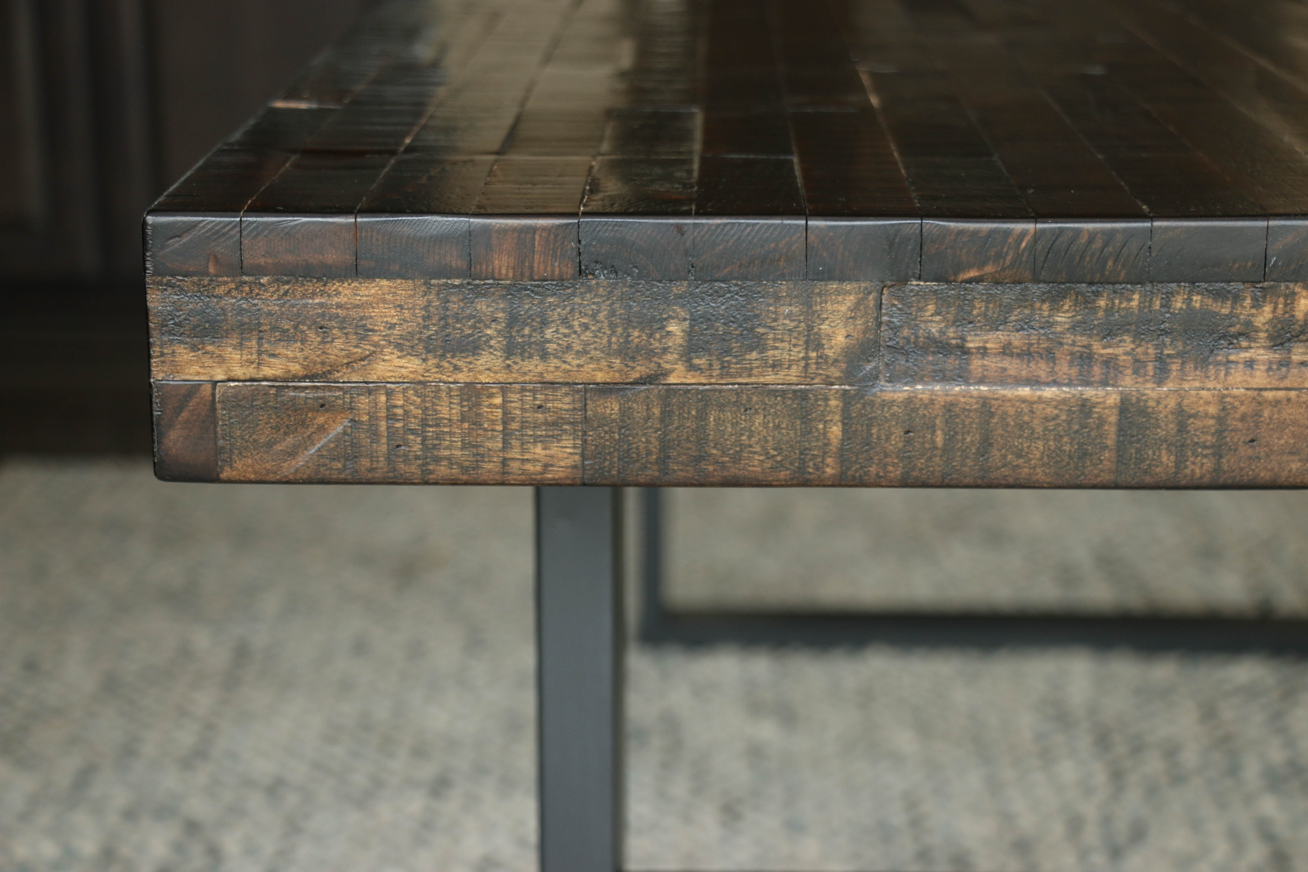 Wood Tile Dining Table with Metal Base, Contemporary