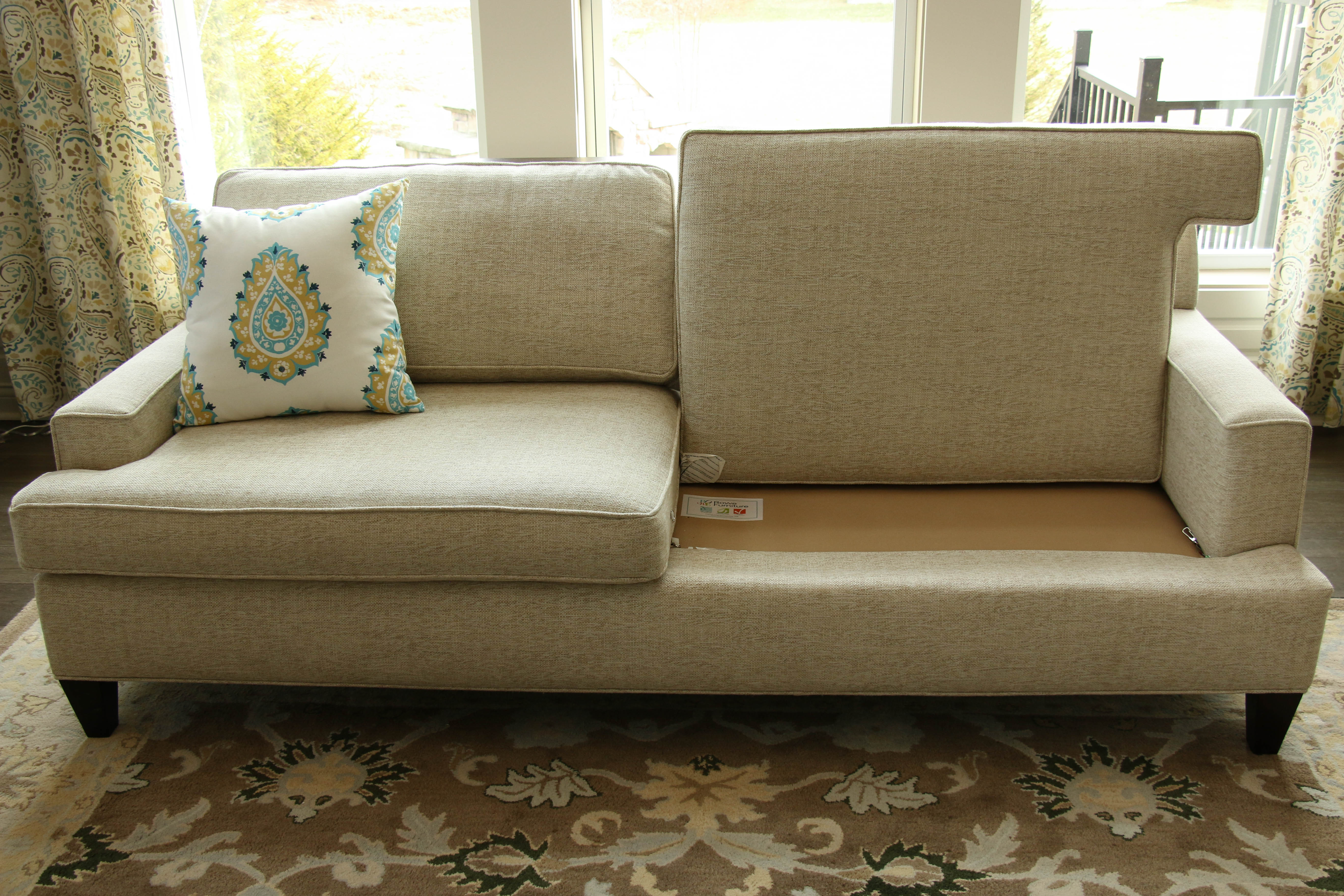 Rowe Furniture Woven Upholstered Sofa and Decorative Pillows