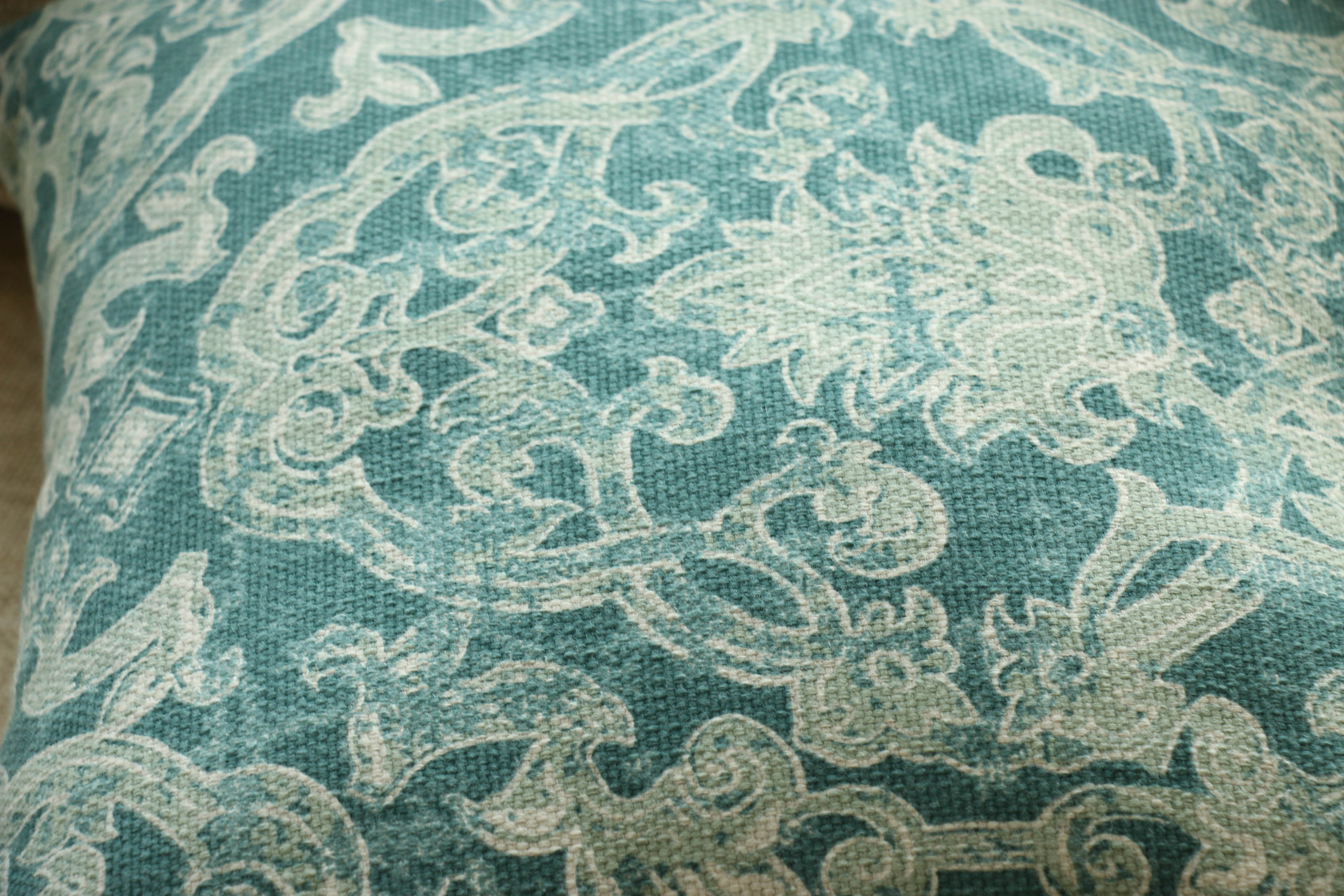 Rowe Furniture Woven Upholstered Sofa and Decorative Pillows