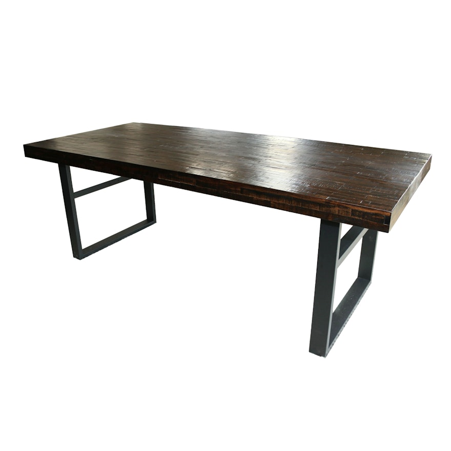 Wood Tile Dining Table with Metal Base, Contemporary