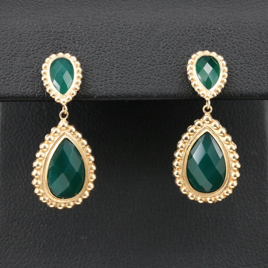 14K Yellow Gold Green Chalcedony Drop Earrings