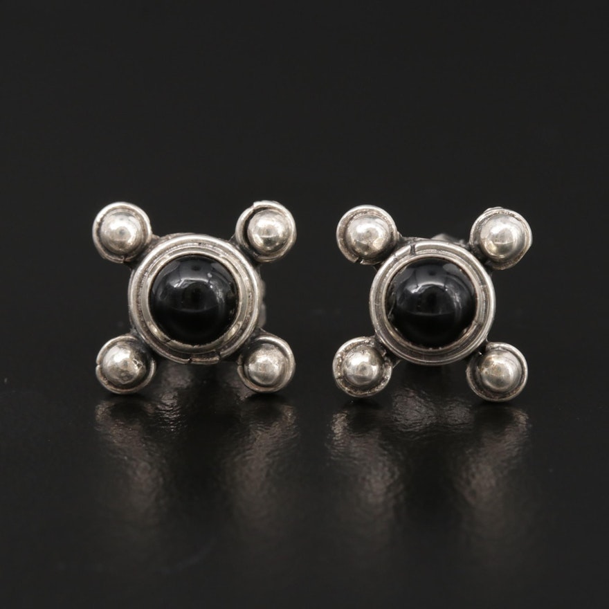 Sterling Silver and Black Onyx Sprocket Earrings