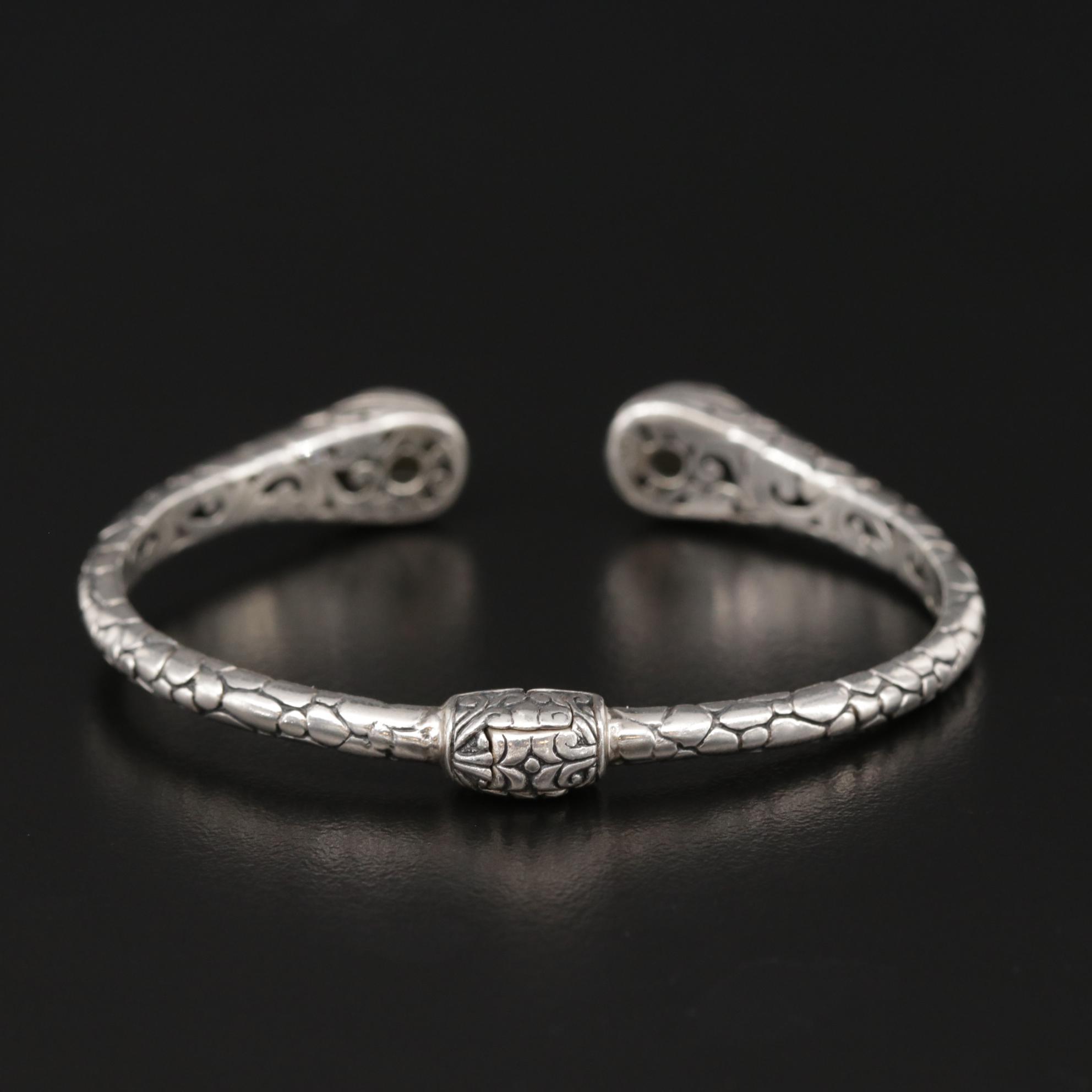 Bali Style Sterling Silver Labradorite Cuff Bracelet With 18K Gold Accents