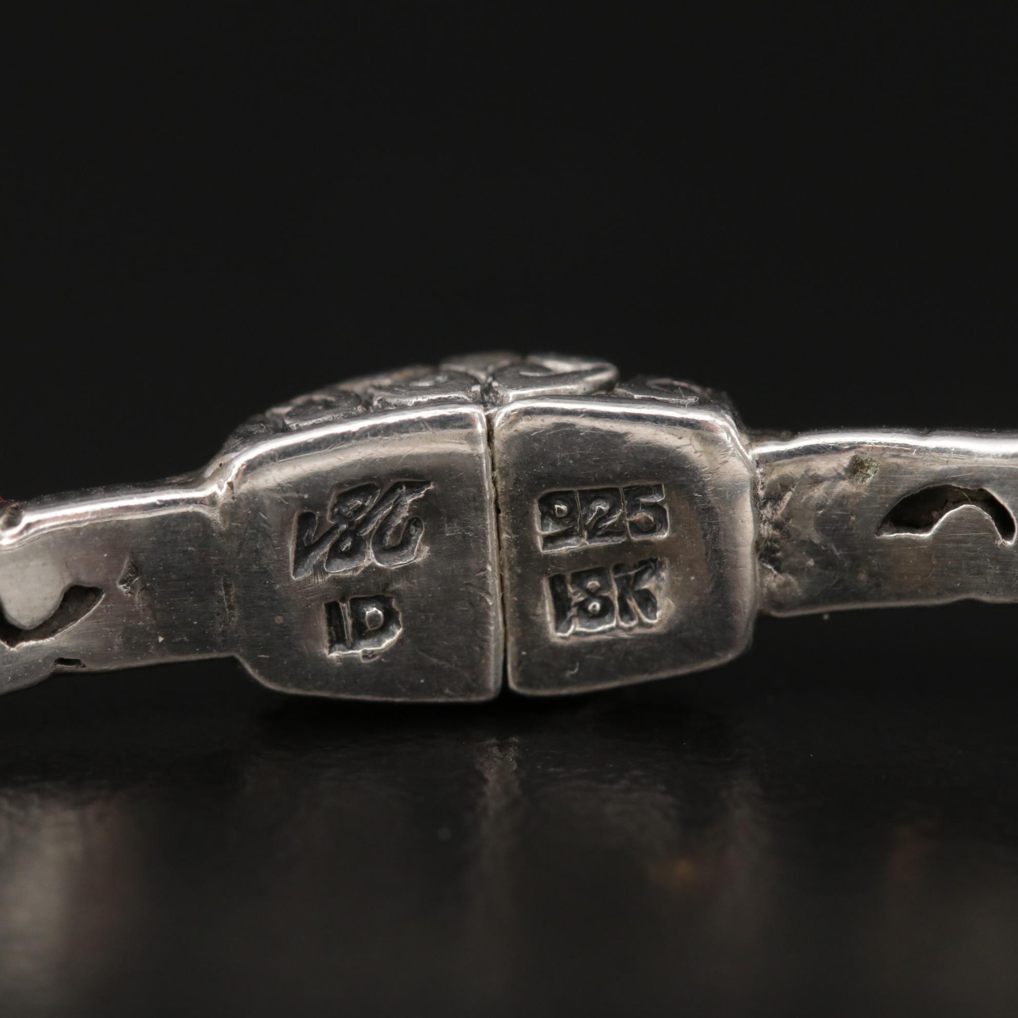 Bali Style Sterling Silver Labradorite Cuff Bracelet With 18K Gold Accents