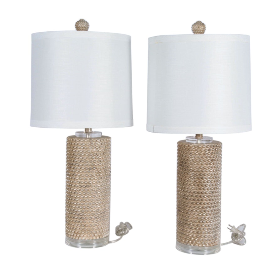 Beaded Resin Table Lamps in Satin Gold-Tone Finish