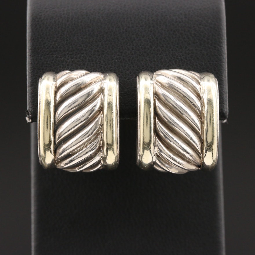 David Yurman "Cable Classic" Sterling Earrings With 14K Yellow Gold Accents