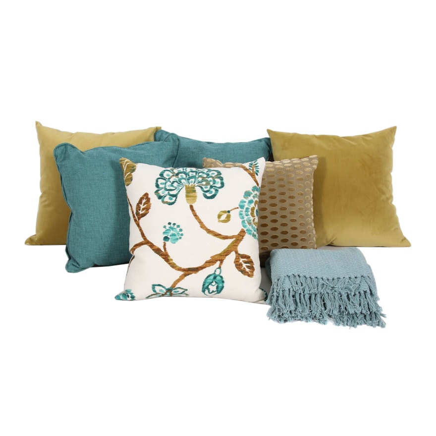 Decorative Pillows and Surya Cotton Throw Blanket