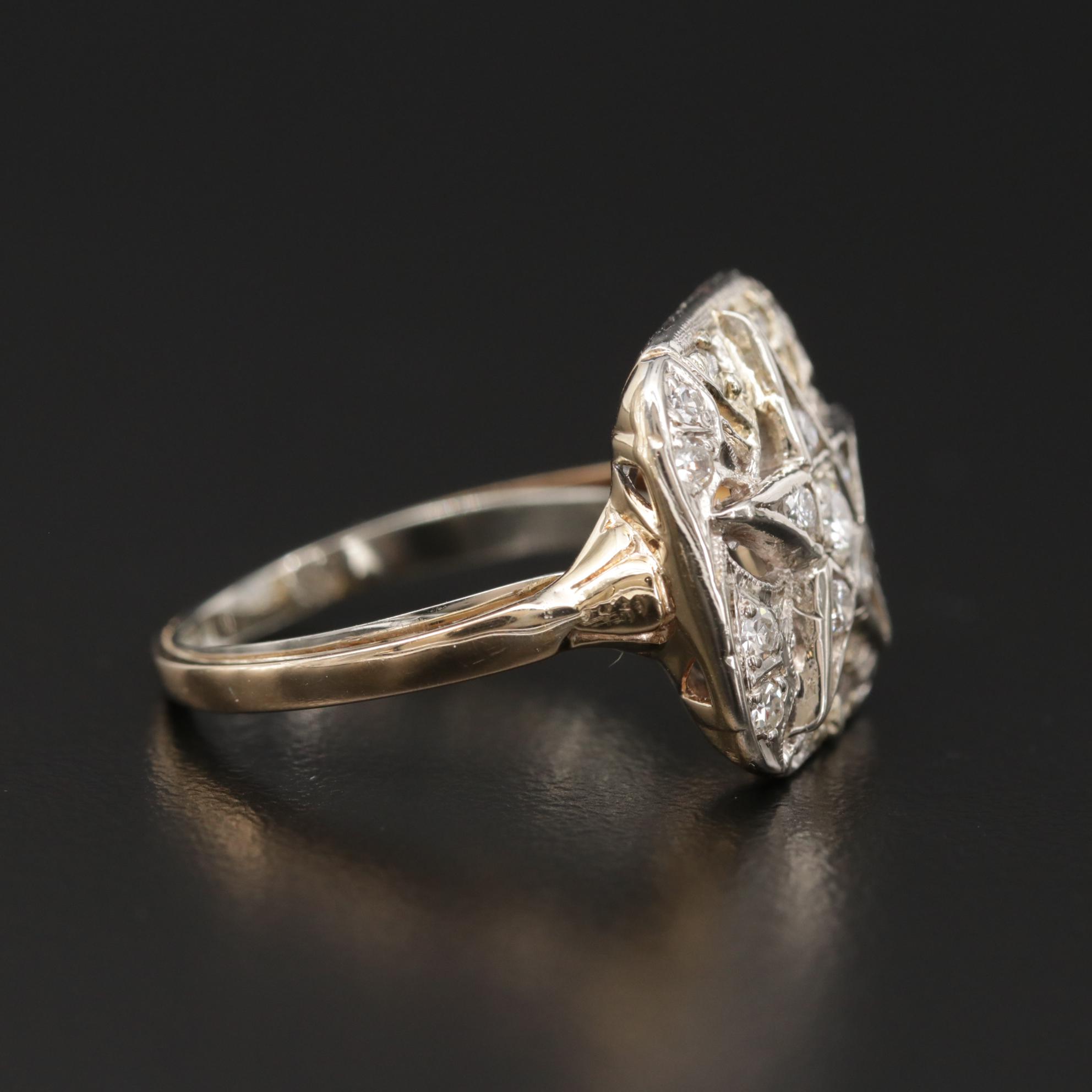Vintage 14K Yellow and White Gold Diamond Eastern Star Ring