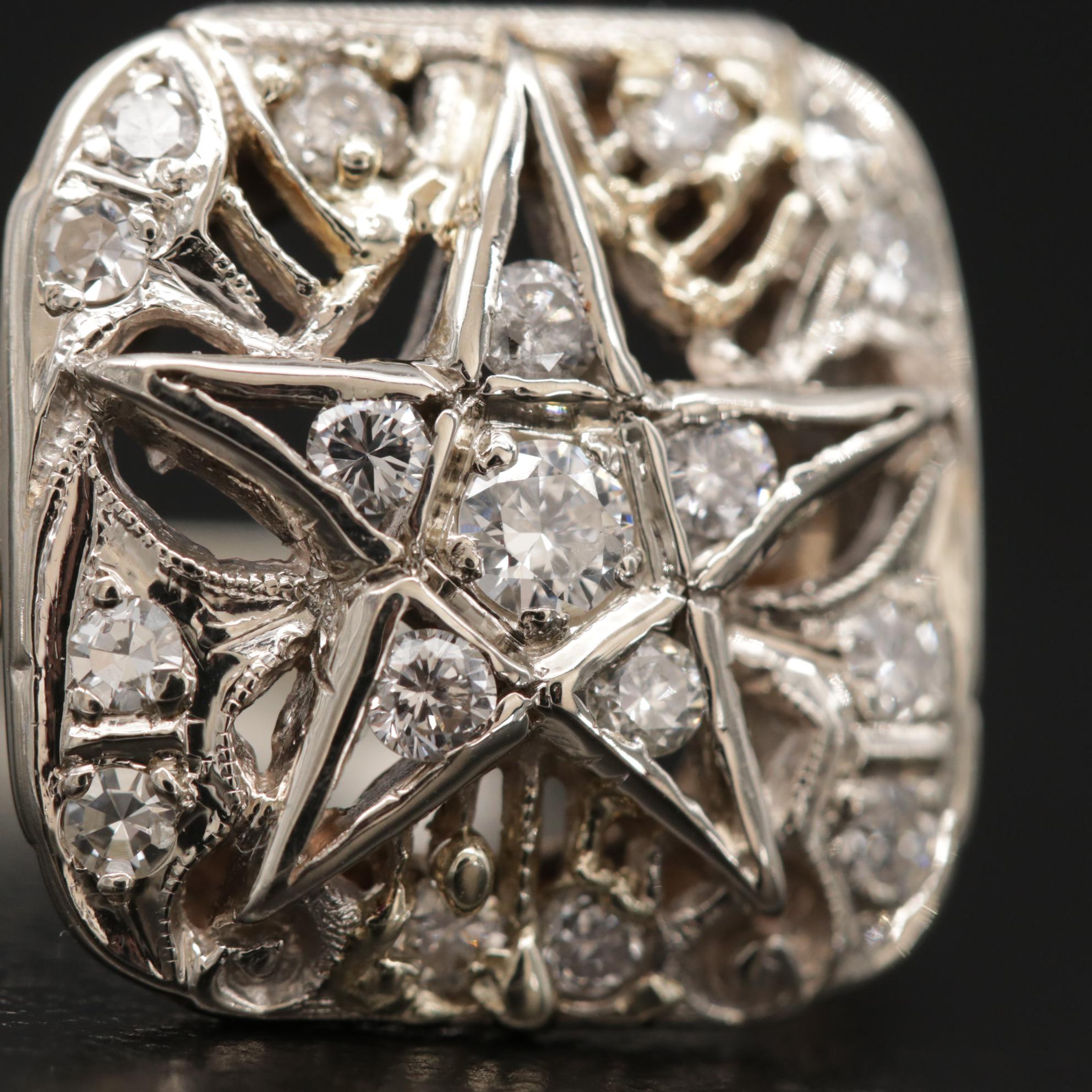 Vintage 14K Yellow and White Gold Diamond Eastern Star Ring