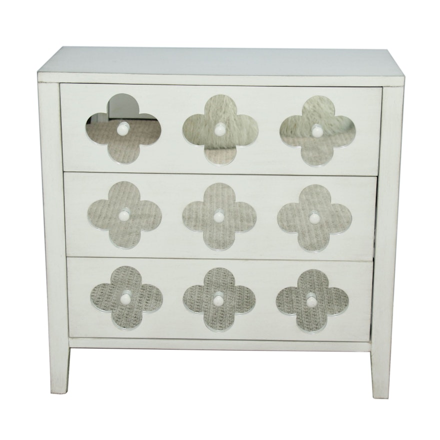White Wooden Dresser with Mirrored Floral Fronts