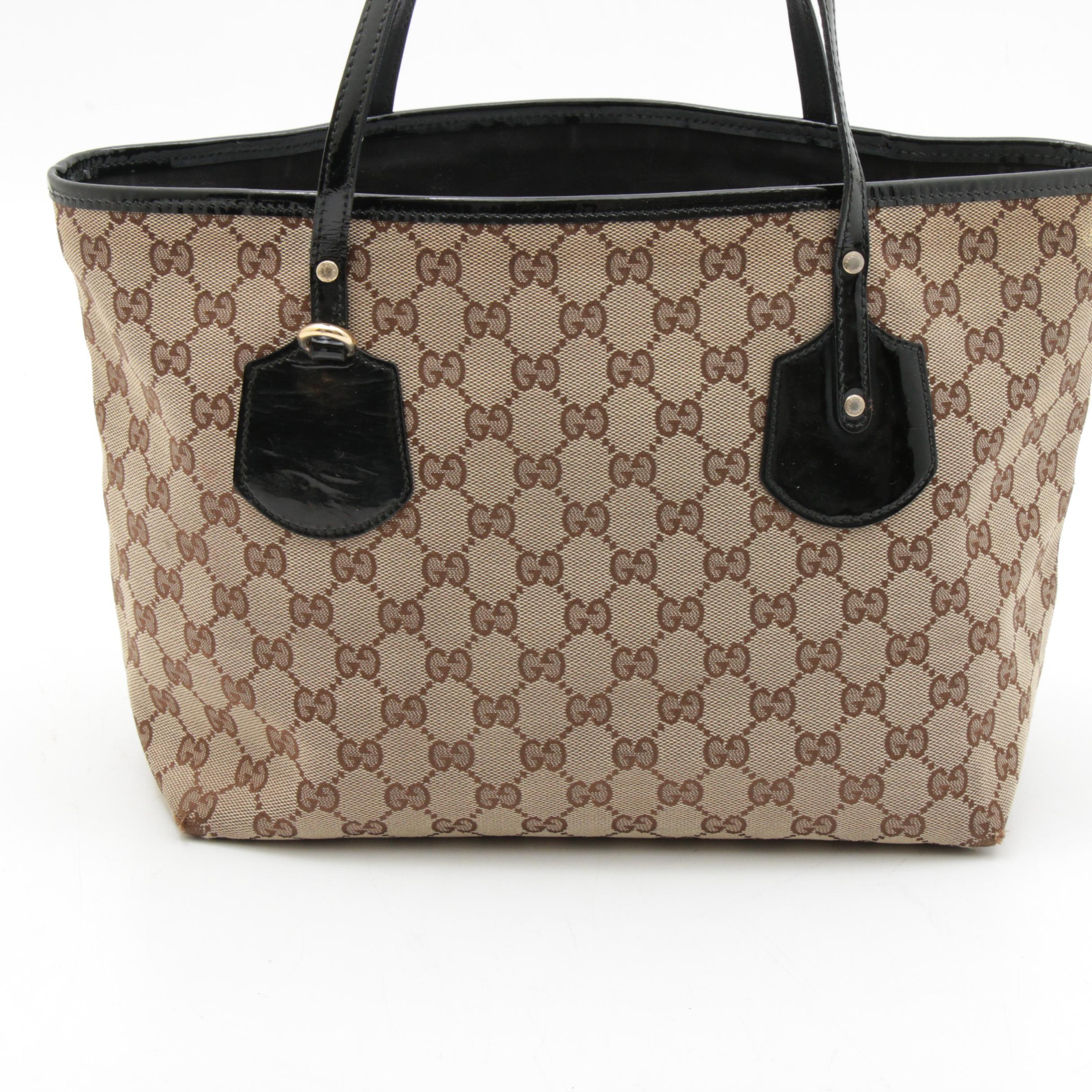Gucci GG Supreme Canvas Tote Trimmed in Black Patent Leather, Vintage