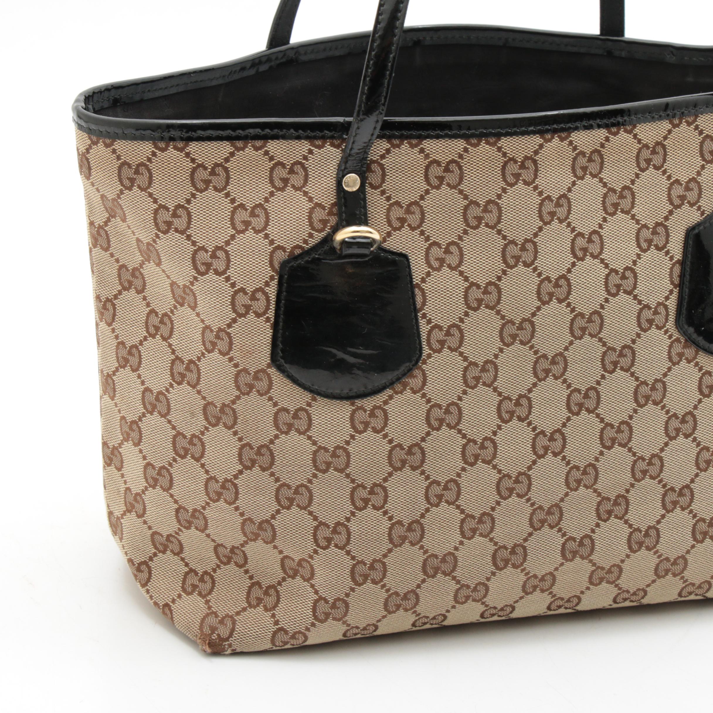 Gucci GG Supreme Canvas Tote Trimmed in Black Patent Leather, Vintage