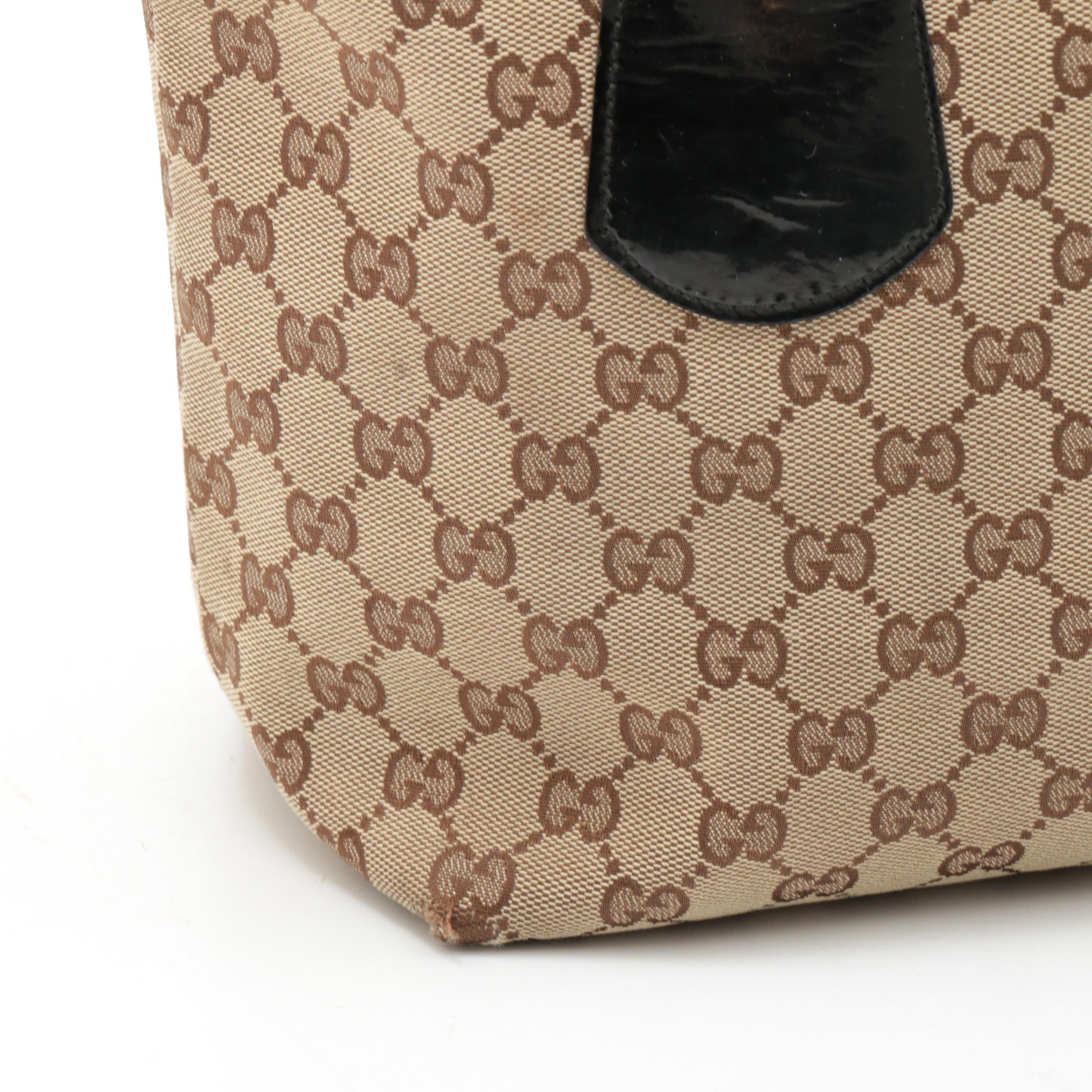 Gucci GG Supreme Canvas Tote Trimmed in Black Patent Leather, Vintage