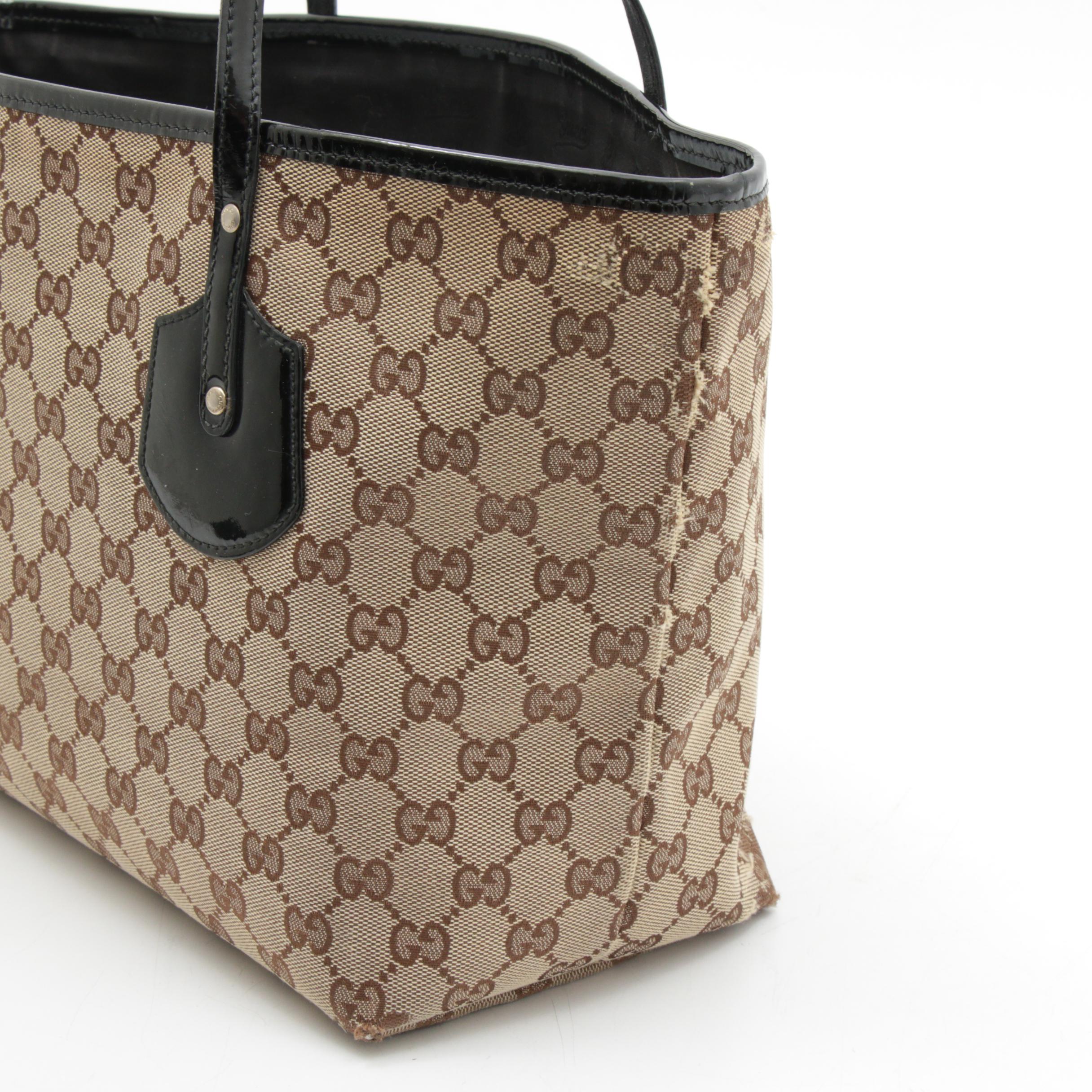 Gucci GG Supreme Canvas Tote Trimmed in Black Patent Leather, Vintage