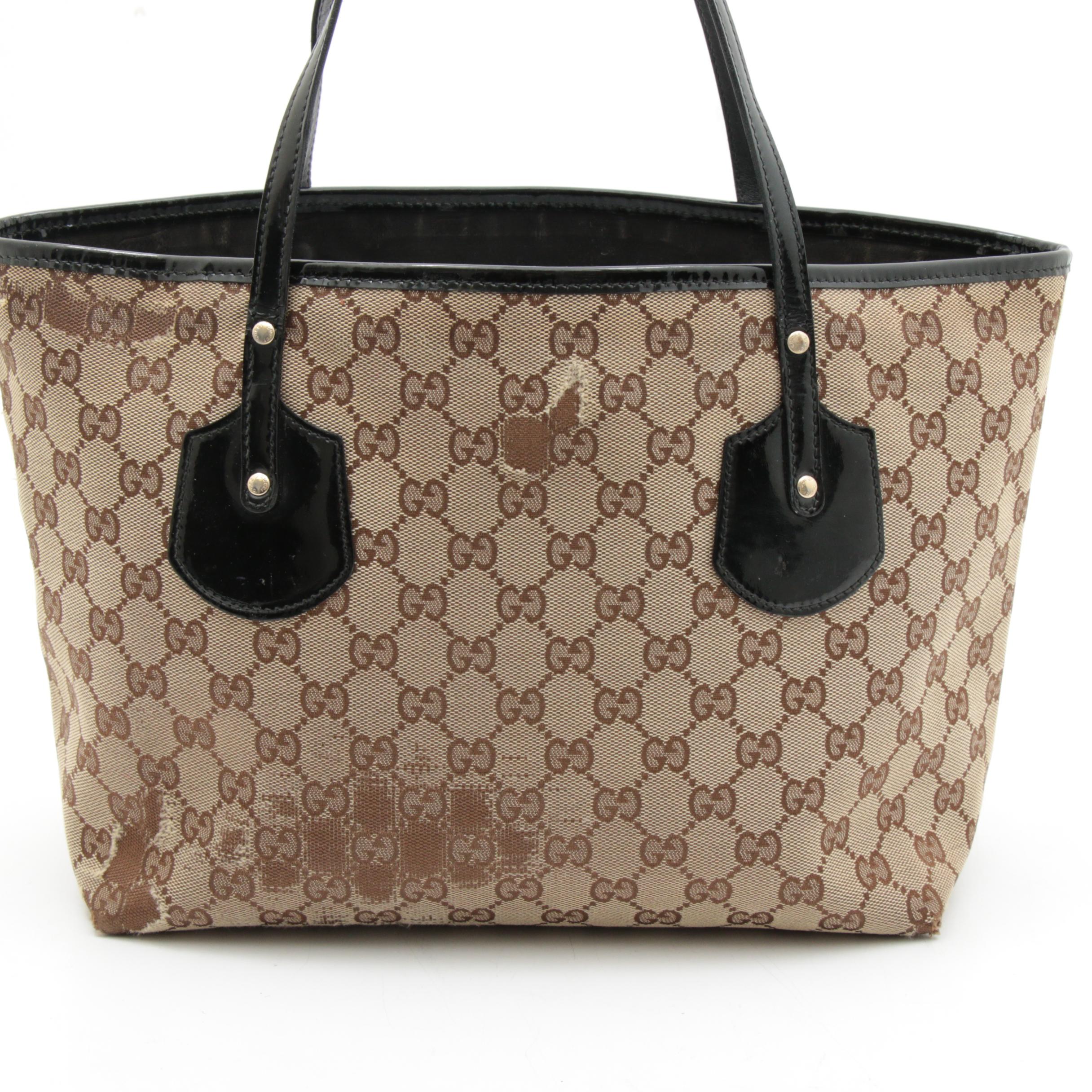 Gucci GG Supreme Canvas Tote Trimmed in Black Patent Leather, Vintage