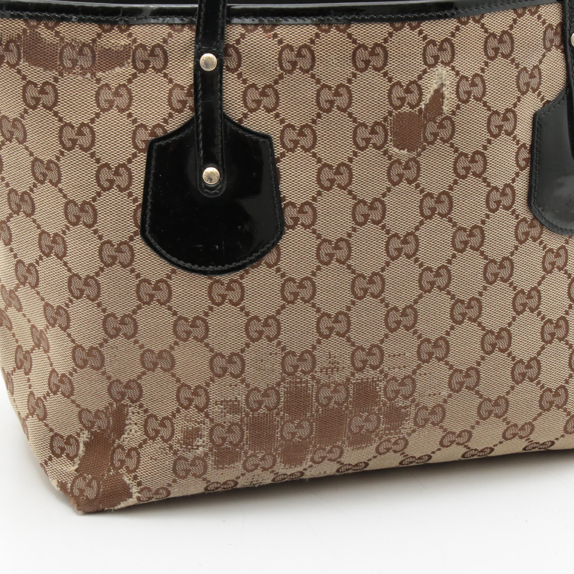 Gucci GG Supreme Canvas Tote Trimmed in Black Patent Leather, Vintage