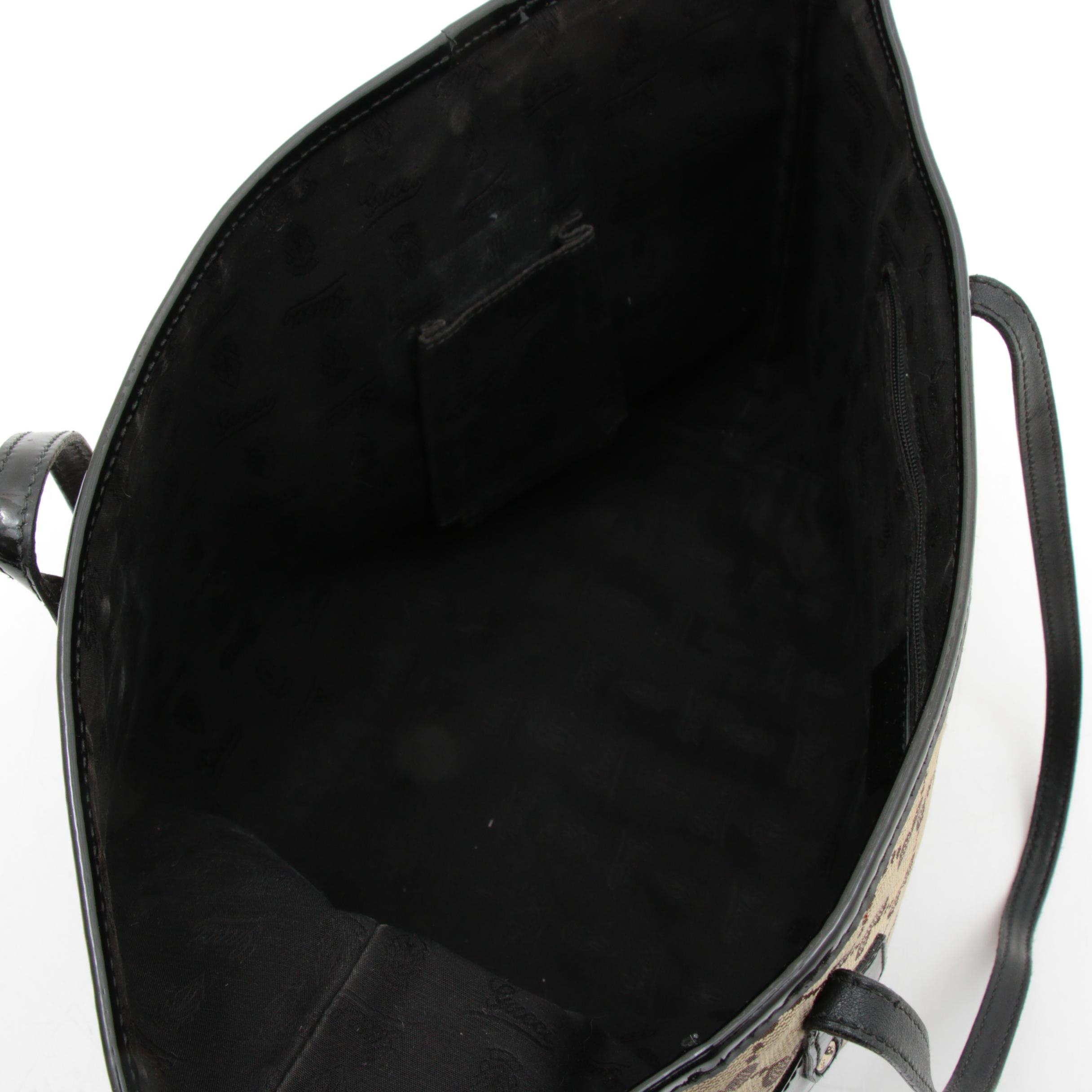Gucci GG Supreme Canvas Tote Trimmed in Black Patent Leather, Vintage