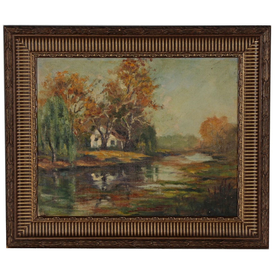Edgar Malin Craven Oil Painting "Penna Landscape", 1945