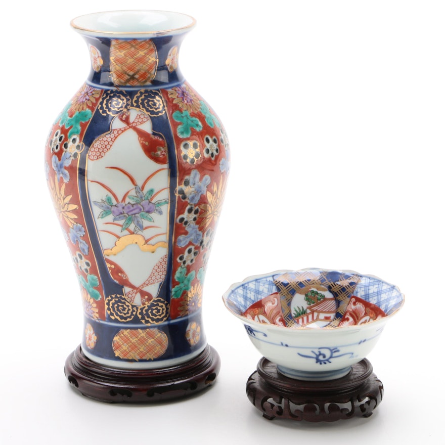 Chinese Imari Porcelain Ginger Jar or Vase with Bowl
