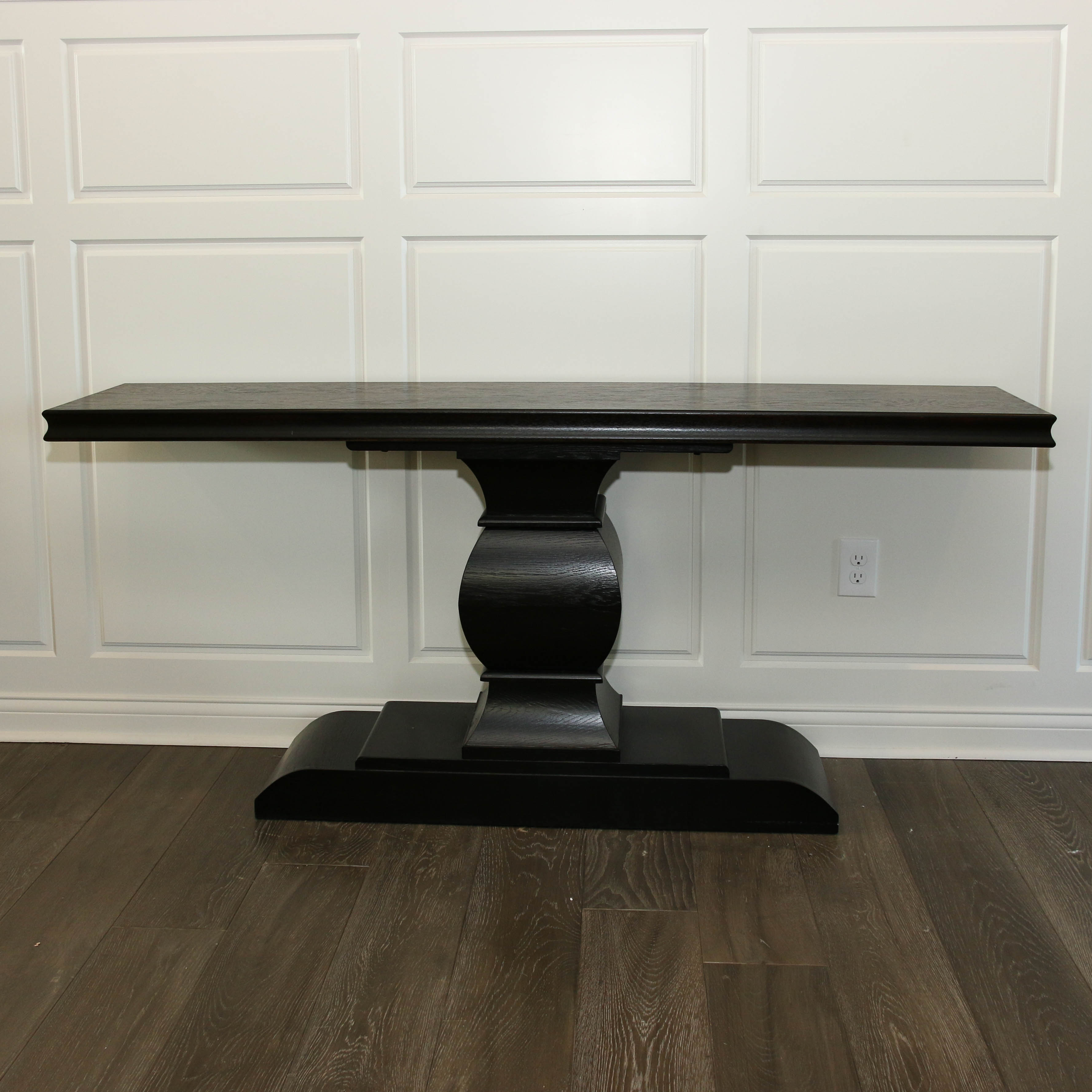 Pedestal Console Table in Dark Walnut Stain, Contemporary