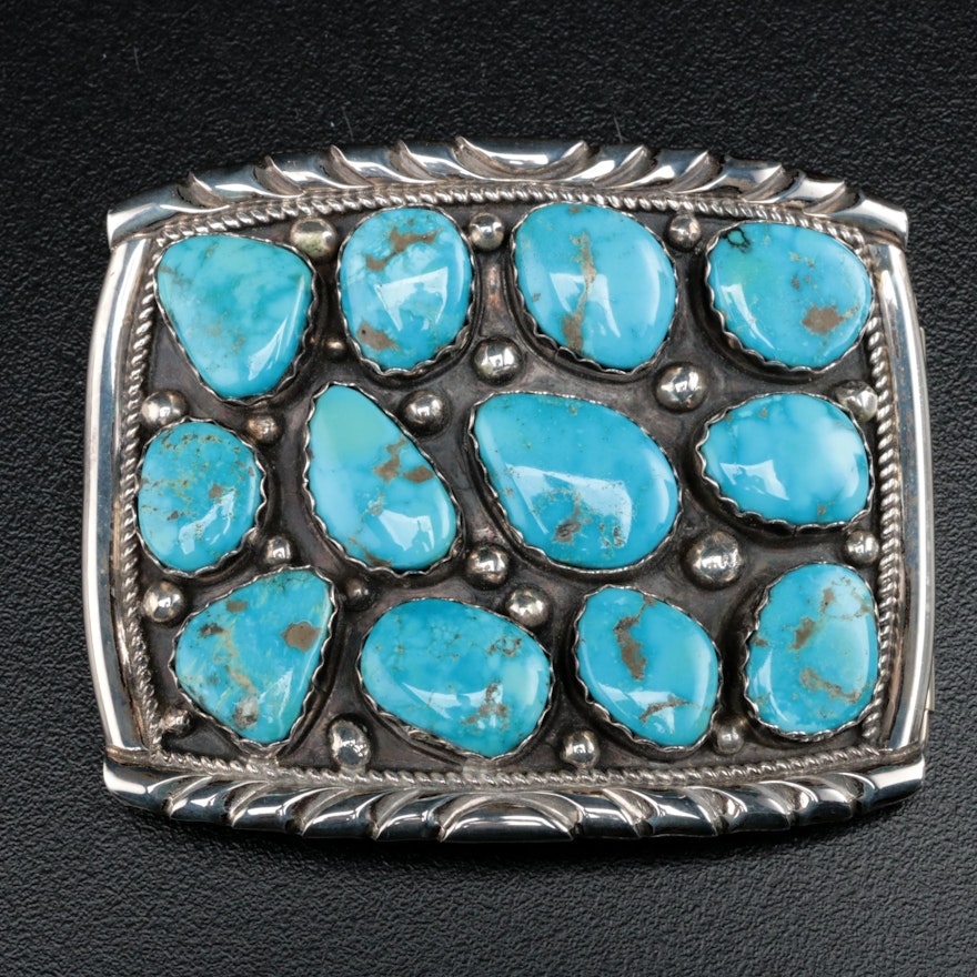 Harry Spencer Navajo Diné Sterling Silver and Turquoise Belt Buckle