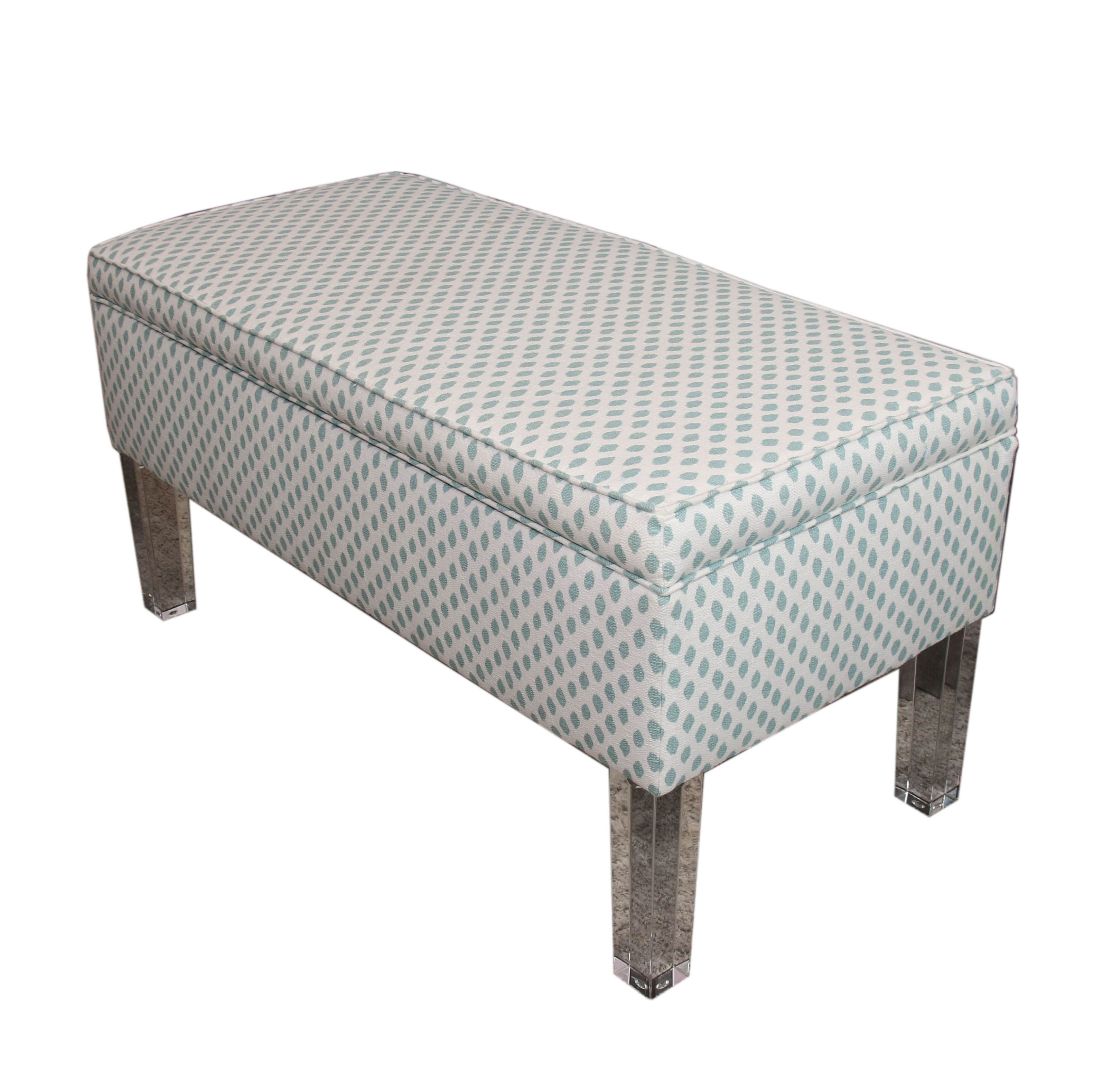 Upholstered Storage Bench on Raised Acrylic Legs, Contemporary