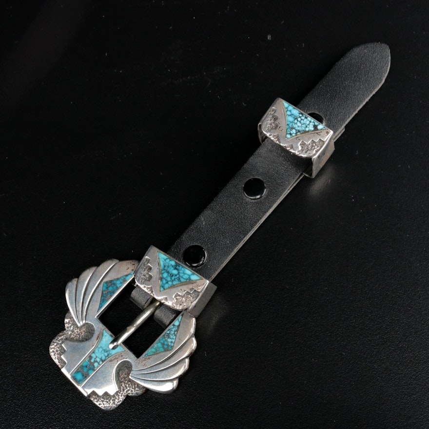 Surrisi GL Miller Sterling Silver and Turquoise Ranger Buckle Set