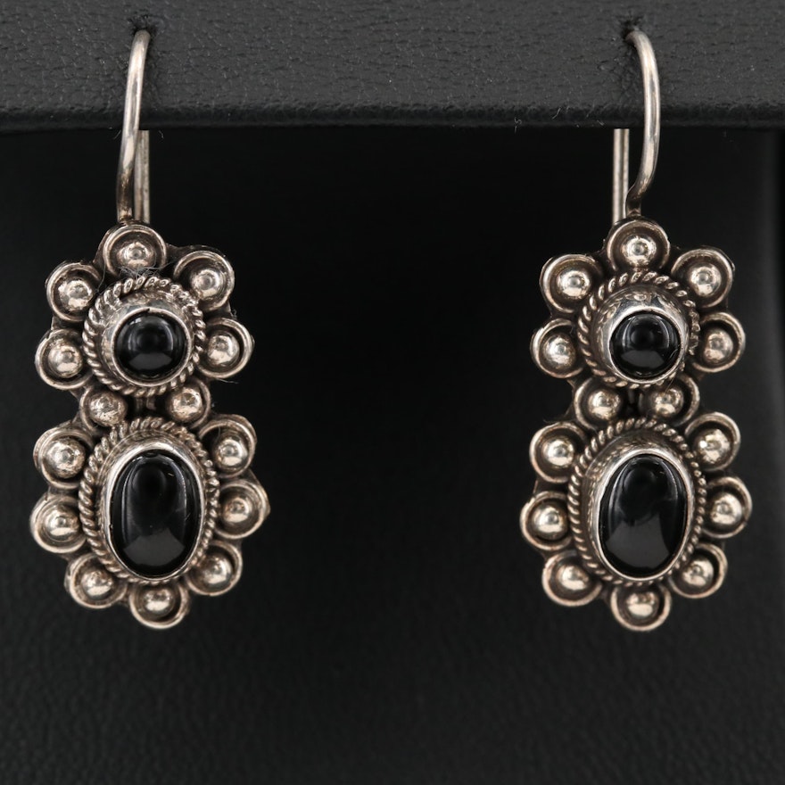 Southwestern Style Sterling Black Onyx Earrings