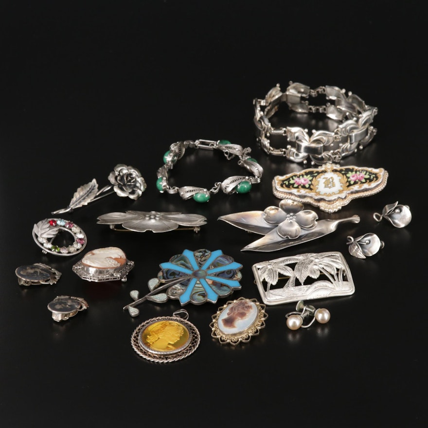 Assorted Vintage Sterling Jewelry Featuring Coro Pegasus Bracelet and