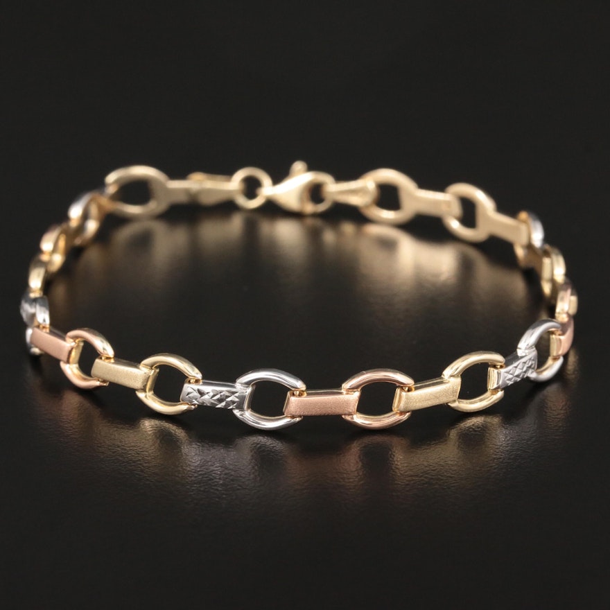 14K Rose, Yellow and White Gold Link Bracelet