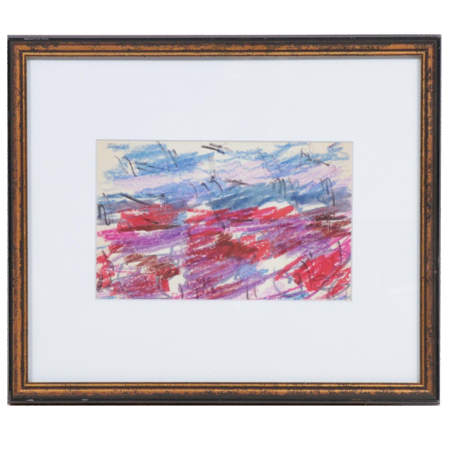 Paul Chidlaw Abstract Oil Pastel Drawing