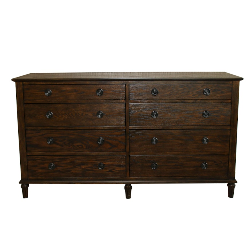 Walnut-Stained 8-Drawer Wooden Dresser, Contemporary