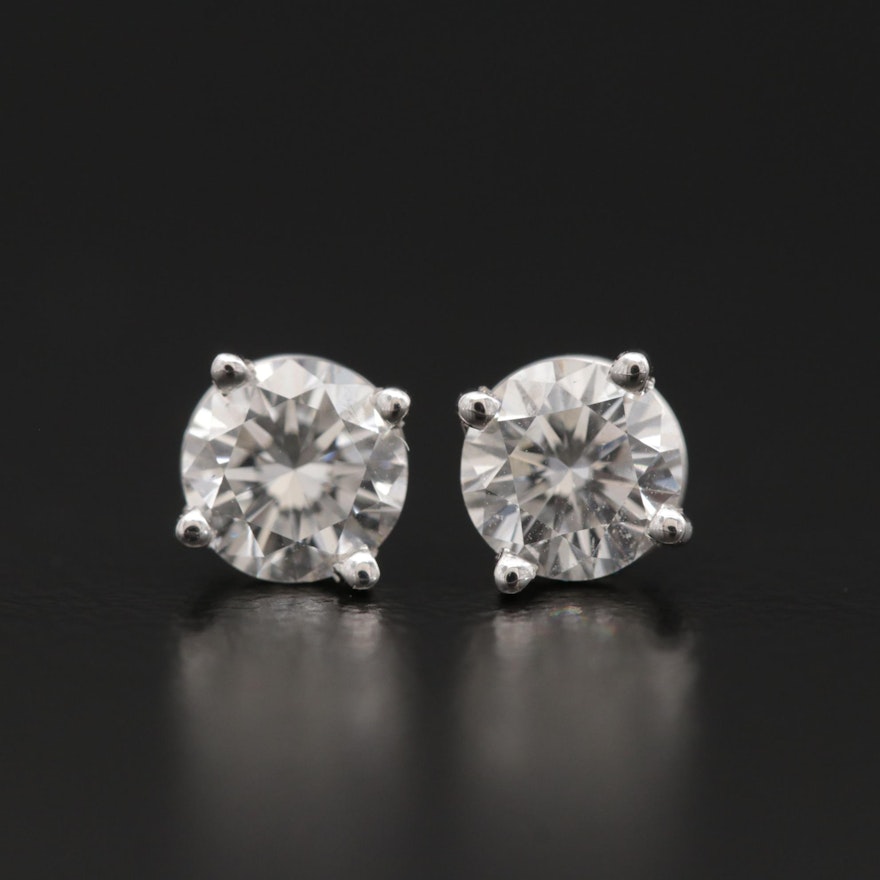 14K White Gold 0.84 CTW Diamond Stud Earrings with GIA Reports