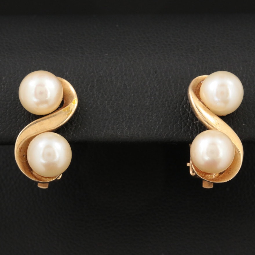14K Yellow Gold Pearl Earrings