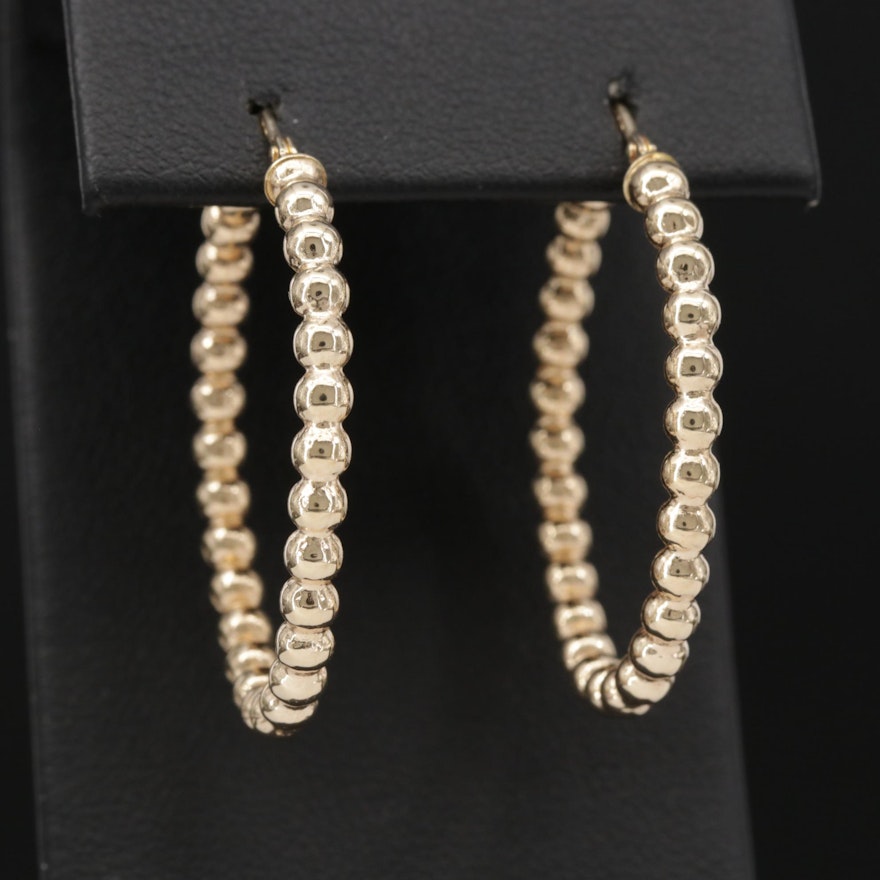 14K Hoop Earrings with Beaded Design