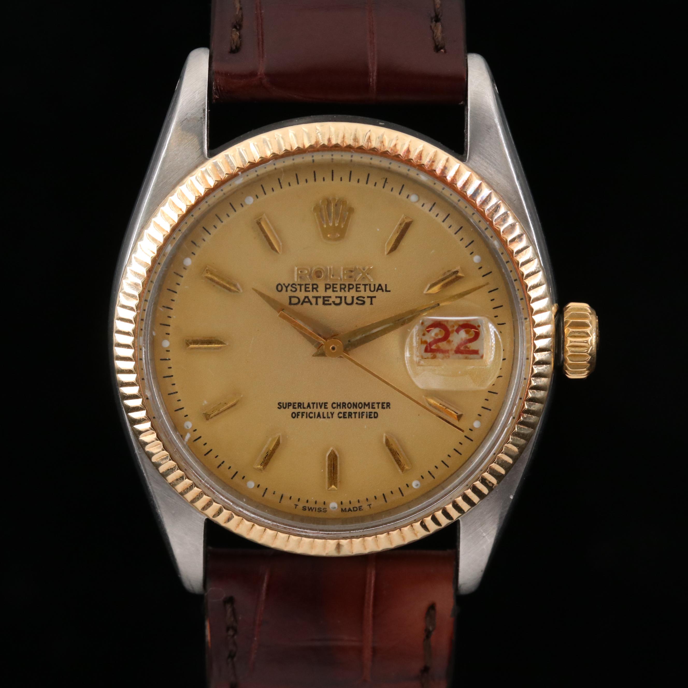 Vintage Rolex Datejust 6605 18K Gold and Stainless Steel Automatic Watch, 1958