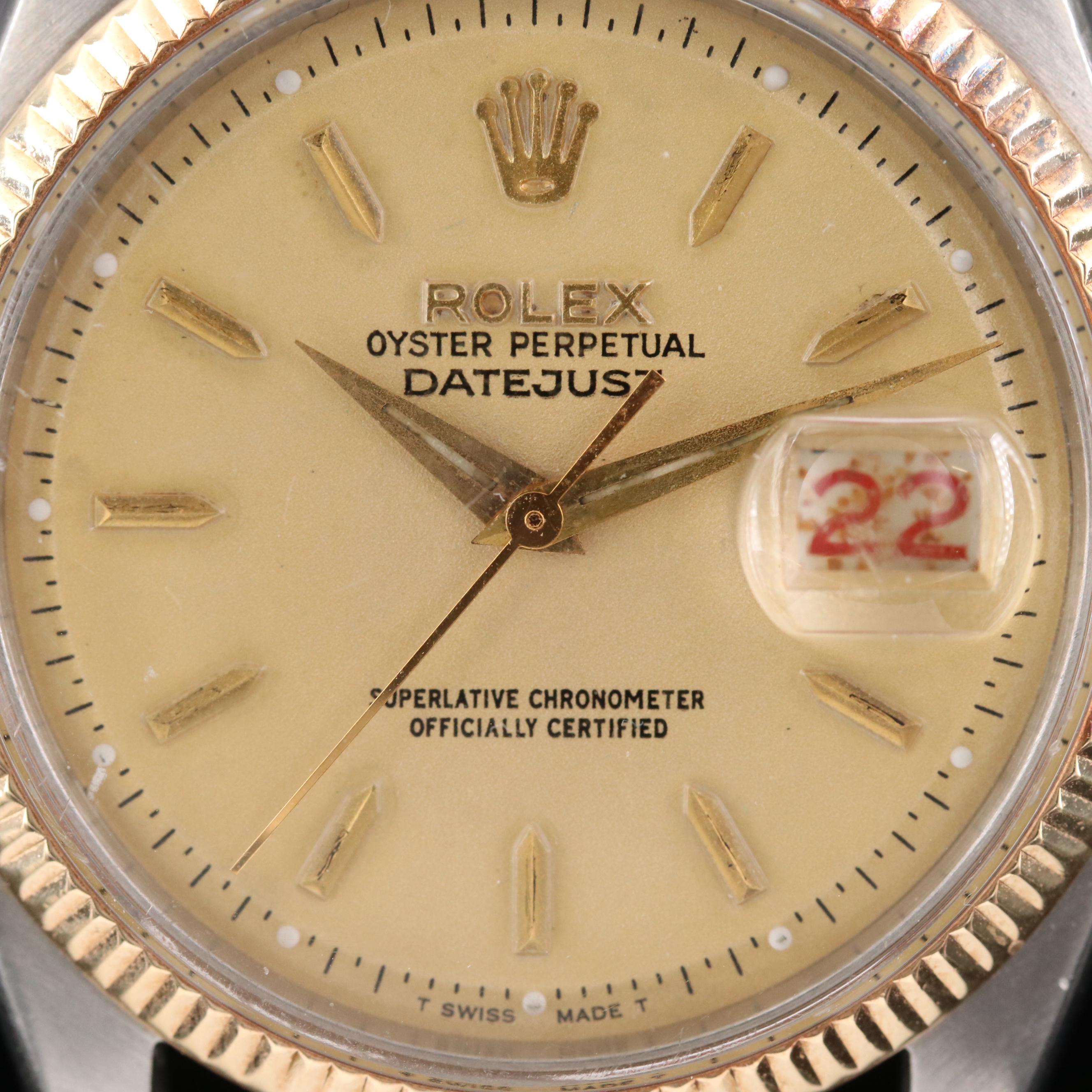 Vintage Rolex Datejust 6605 18K Gold and Stainless Steel Automatic Watch, 1958