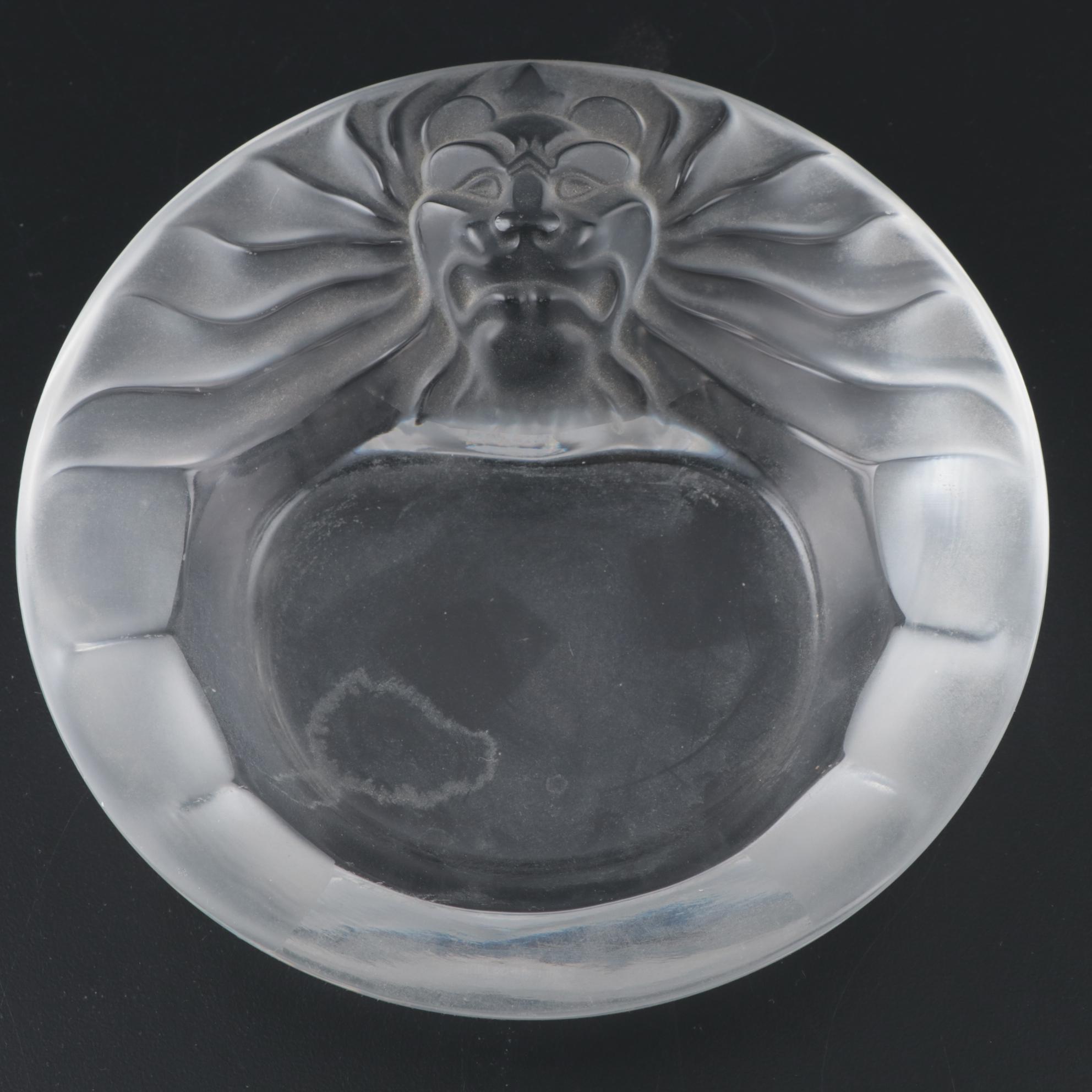 Lalique "Tête de Lion" Frosted Crystal Ashtray and Table Lighter
